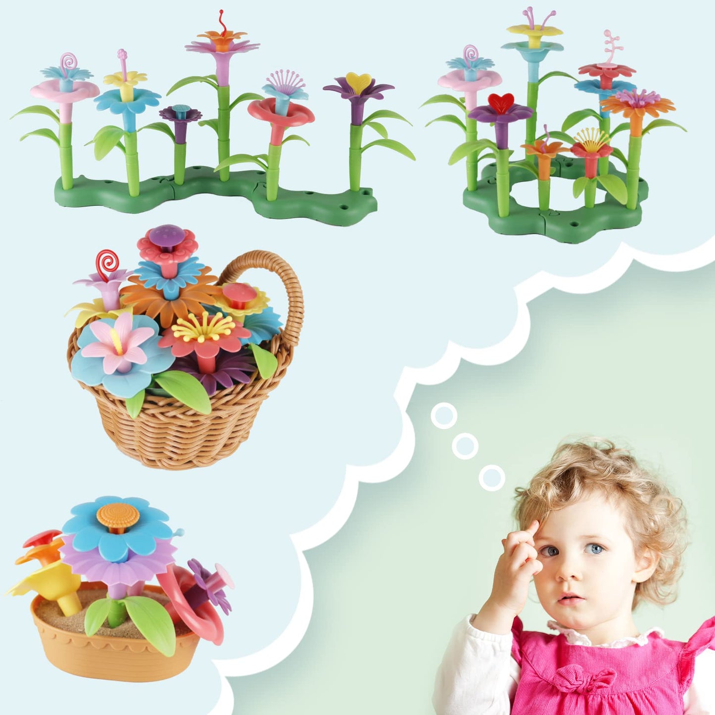 BIRANCO Flower Garden Building Toys – Build a Bouquet Set (120 pcs) STEM Gift for Ages 3–6