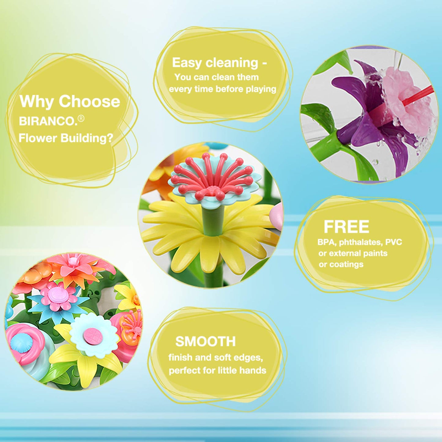BIRANCO Flower Garden Building Set - 138 PCS STEM Toy for Toddlers Aged 3-6