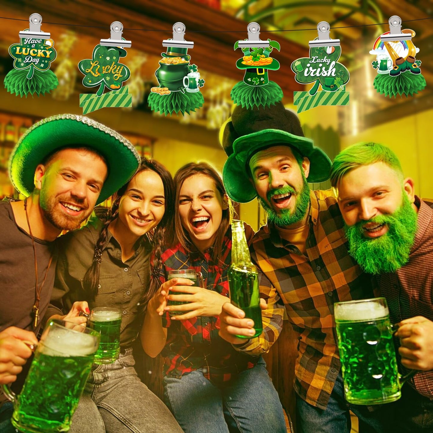 Biswiter 12 Pcs St Patrick's Day Honeycomb Centerpieces – Table Decor Set