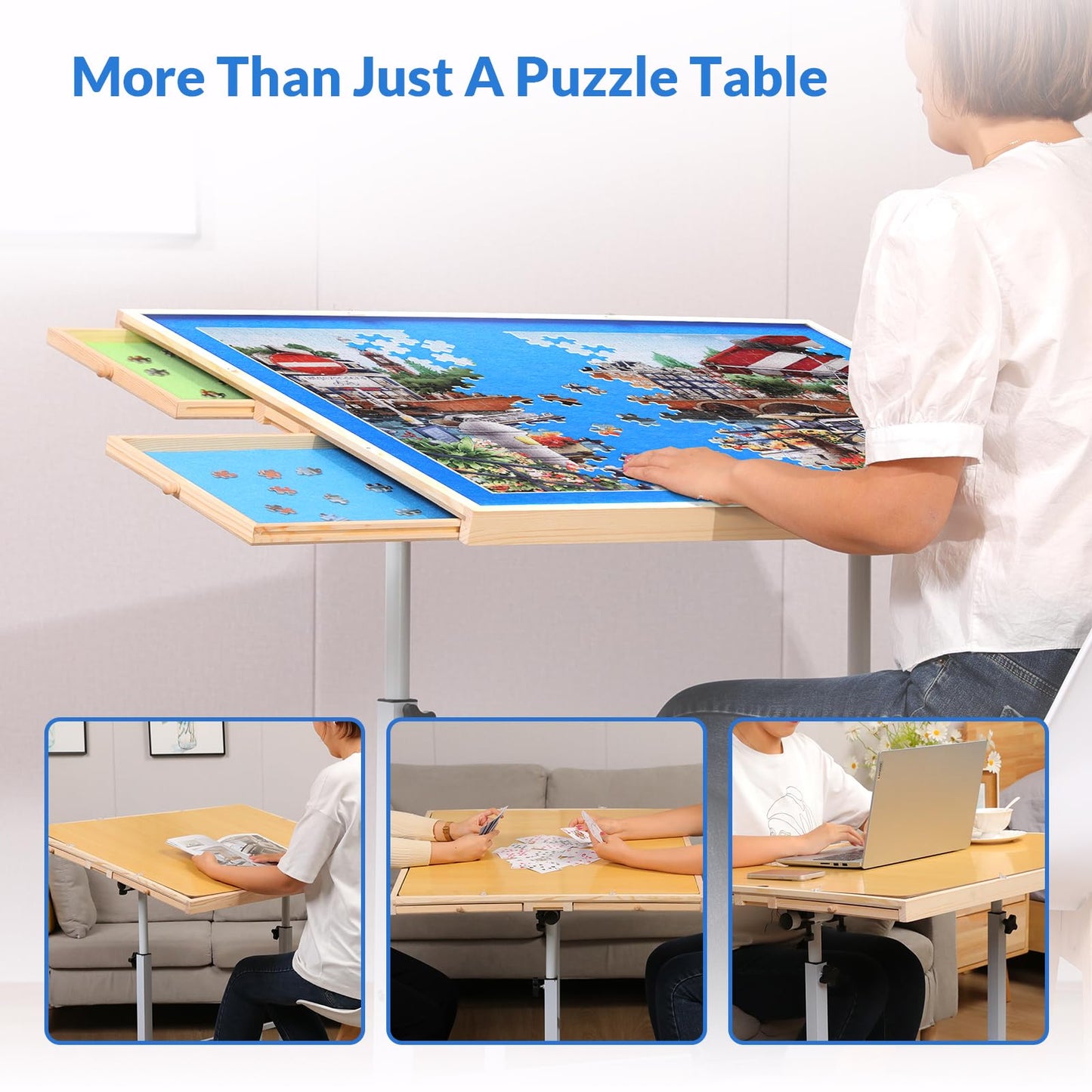 BittPicc Puzzle Table for Adults – 1500-Piece, Adjustable Height, Tilting Top, Drawers & Cover