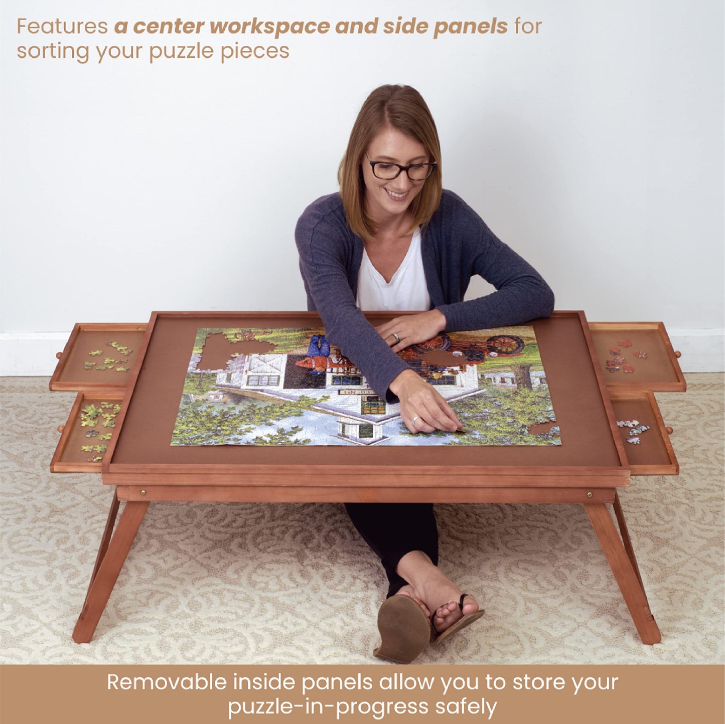 Bits and Pieces Portable Foldable Jigsaw Puzzle Board with Drawers – 25 x 34 Inch Puzzle Table for 1500-Piece Puzzles