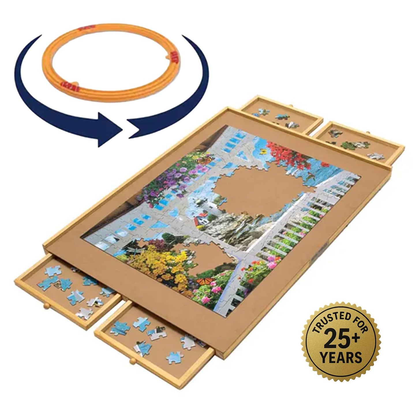 Bits and Pieces Rotating Puzzle Board with Drawers – 1000-Piece Jigsaw Puzzle Table, 22 x 30 Inches, Portable