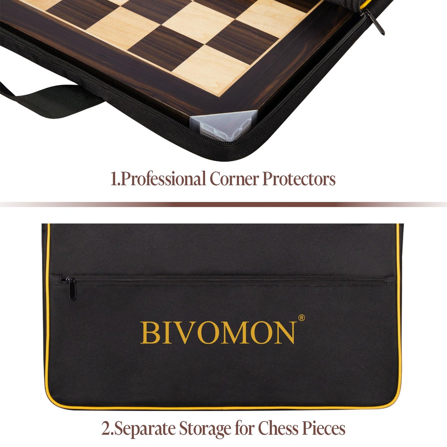BIVOMON 21.25-inch Wooden Chess Board – Tournament-Grade 64-Square Board with 2.2-Inch Squares