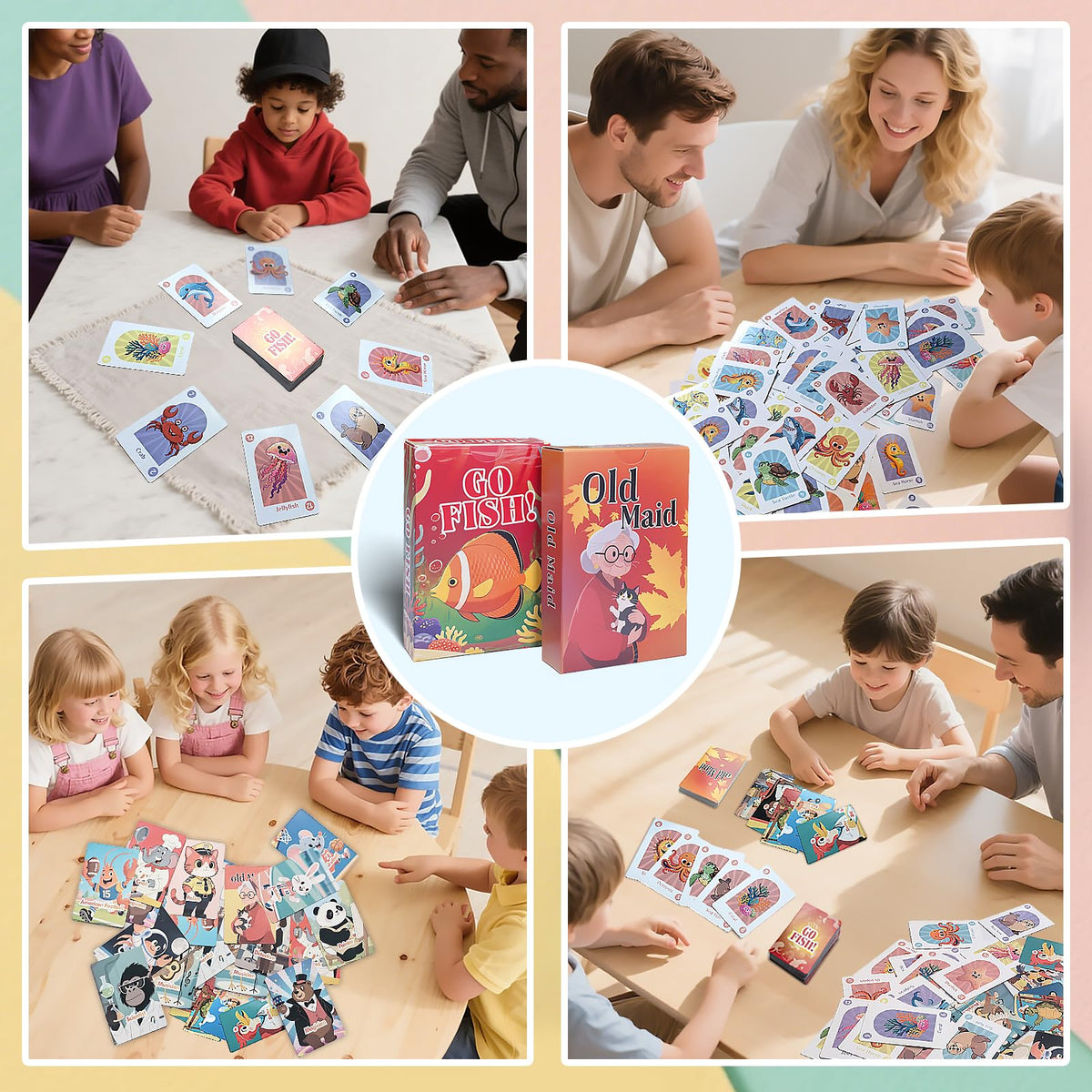 BKBNSJ 2 Decks Old Maid & Go Fish Card Game – Animal Playing Cards for Family Fun