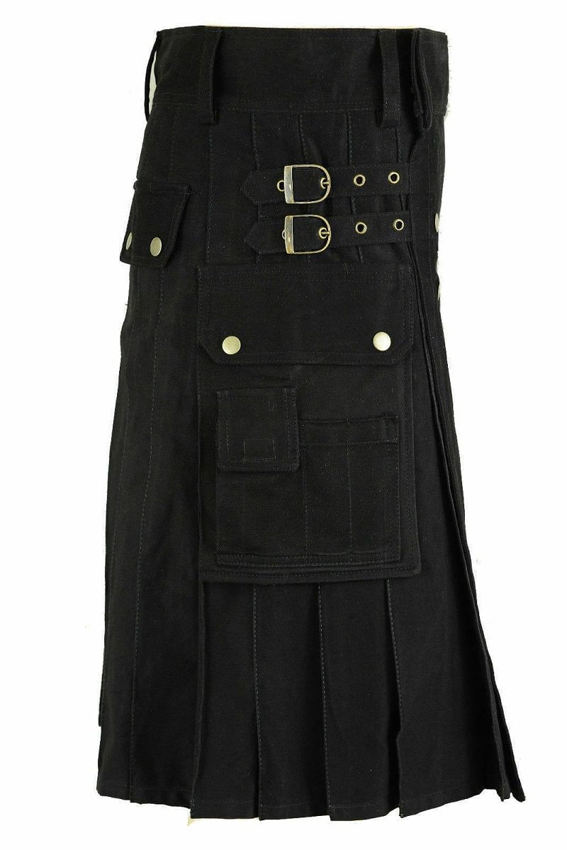 Black Colour utility Cargo Kilt 100% Cotton with Jacobite Shirt