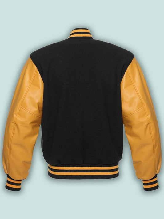 Black & Gold Varsity Letterman baseball jacket Wool Body & Leather Sleeves