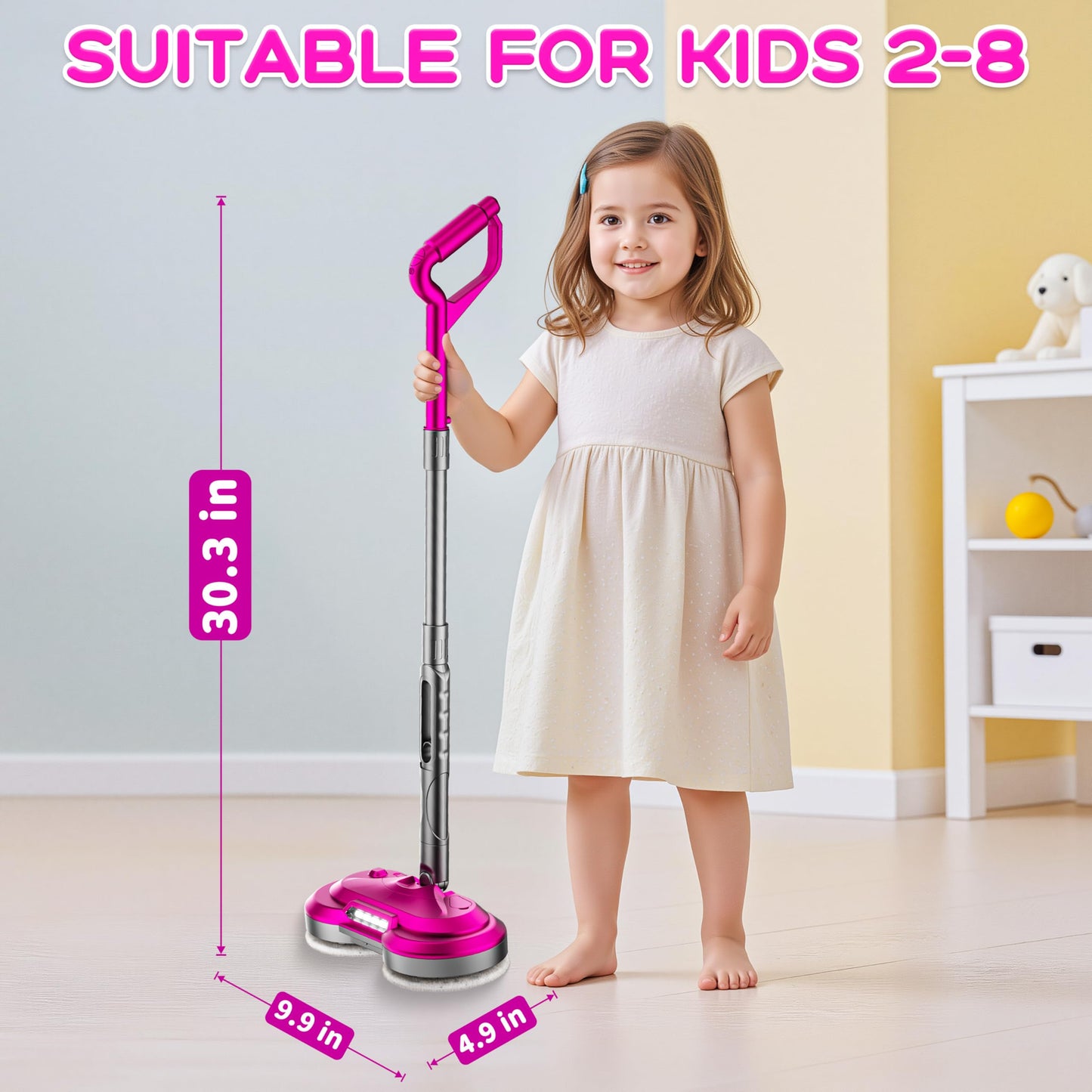 BLAXTEM Kids Electric Spray Spin Mop Toy – Rechargeable, LED Headlights, Safe for Ages 3-6+