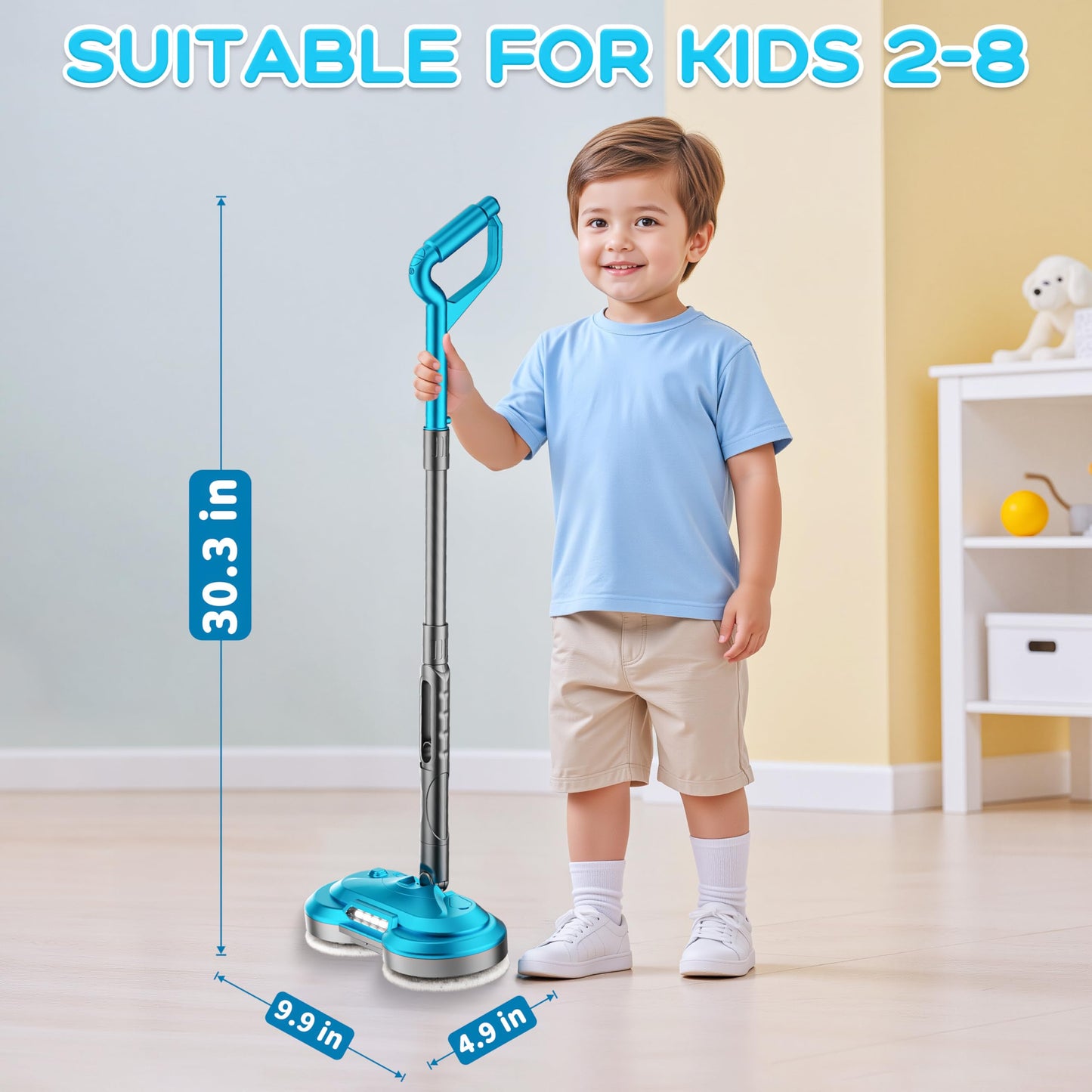 BLAXTEM Kids Toy Electric Spray Spin Mop – Rechargeable Cordless Cleaning Toy with LED Headlights