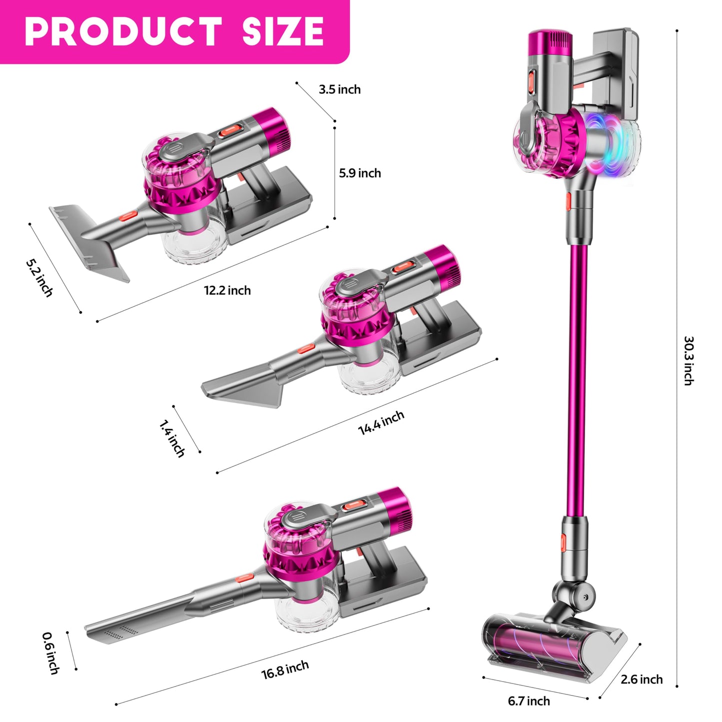 BLAXTEM 4-in-1 Kids Toy Vacuum with Real Suction - Rose Red