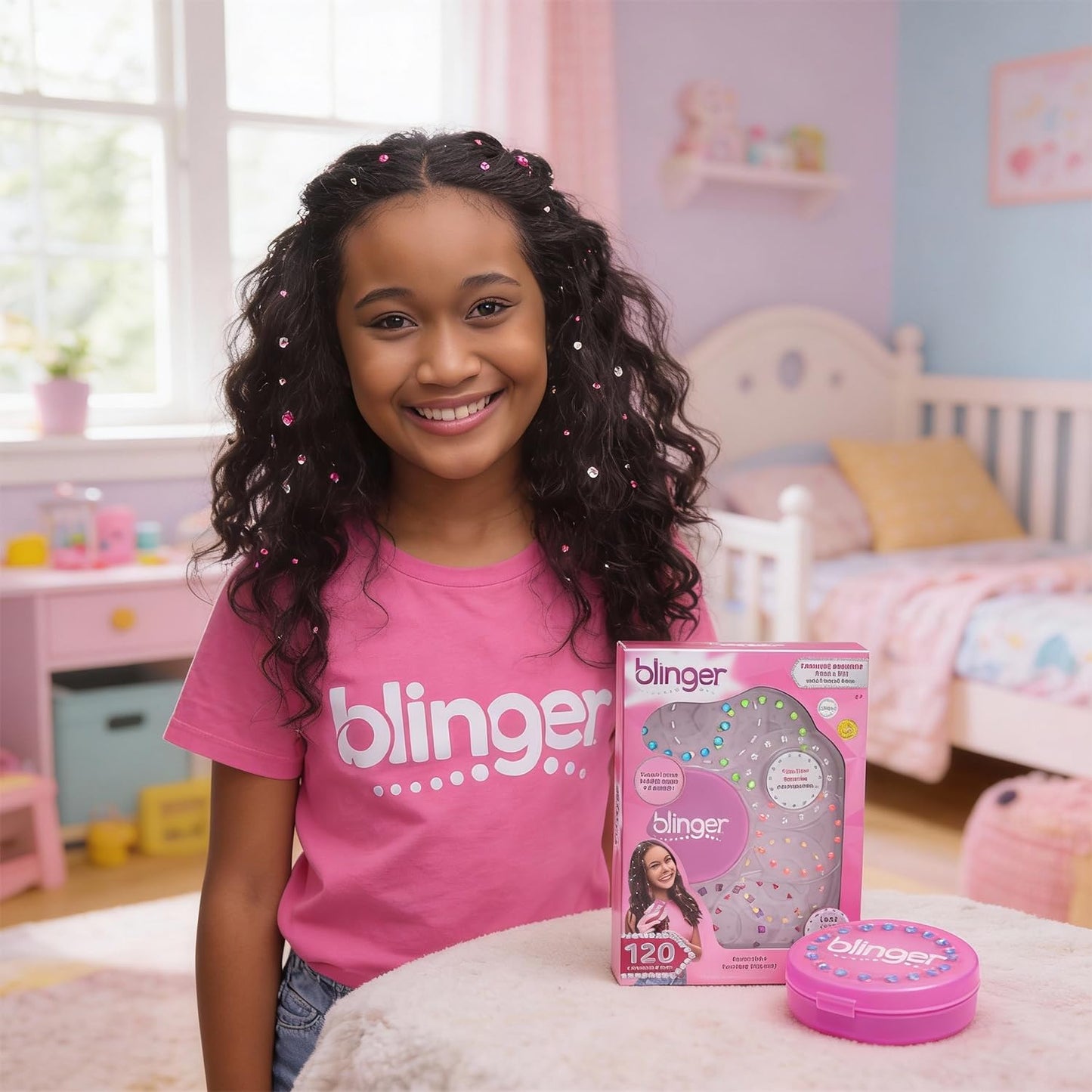 Blinger Sparkles Abound: 120 Colorful Hair-Safe Gems + Travel Case | Refill Pack for Gem Stamper