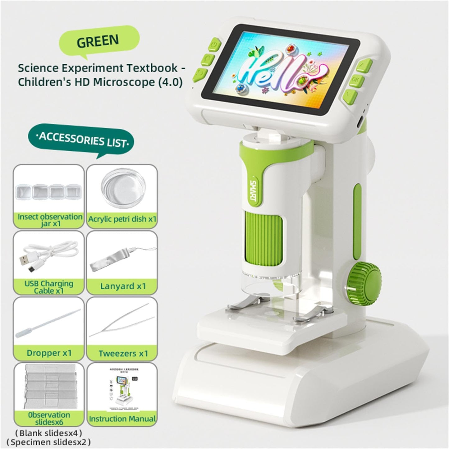 Blorkbuy Kids Microscope 1600X with 4-inch HD Screen – 3-in-1 Portable STEM Toy (Ages 6-12)
