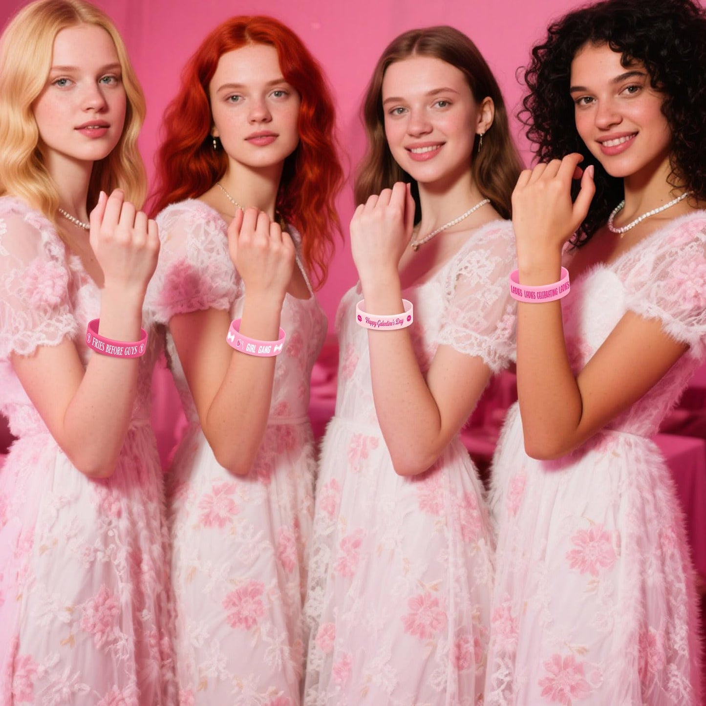 Blosssound 96 Pcs Happy Galentine's Day Gifts Bulk – Bracelets, Keychains, Bookmarks & Organza Bags