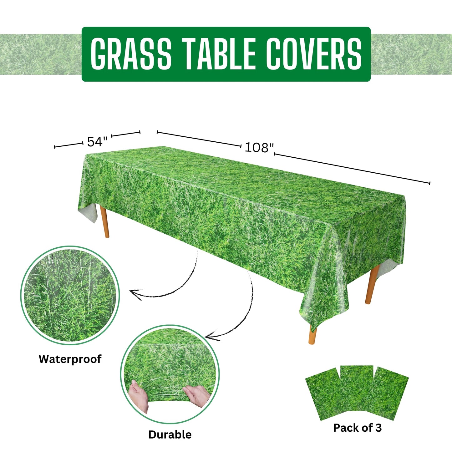 Blue Orchards Grass Table Covers (Pack of 3) - 54x108 in | Jungle & Safari Party Decor