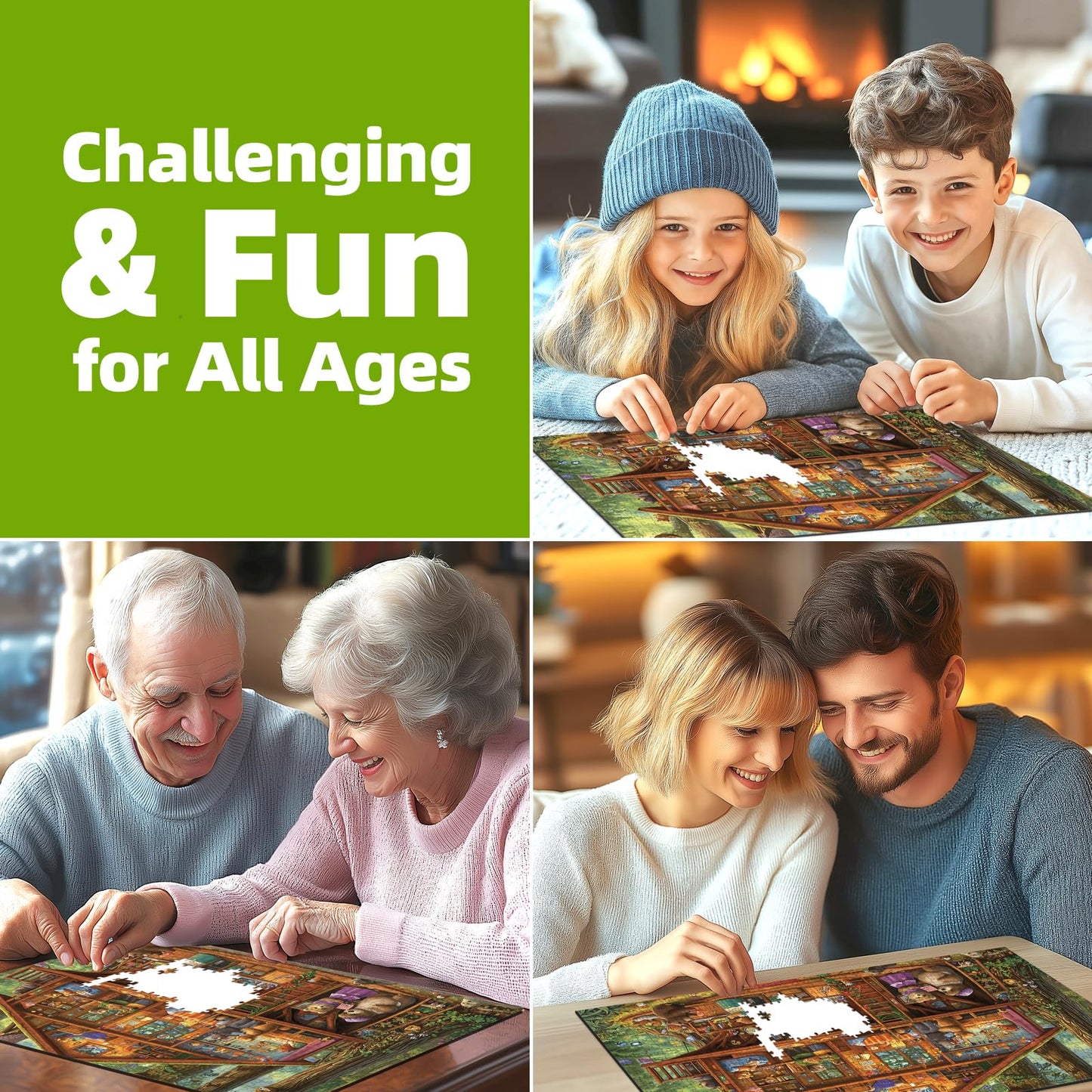 Blueforest 1000-Piece Puzzle: Large Forest Treehouse Bear Family Art for Adults (27.5 x 19.7 inches)