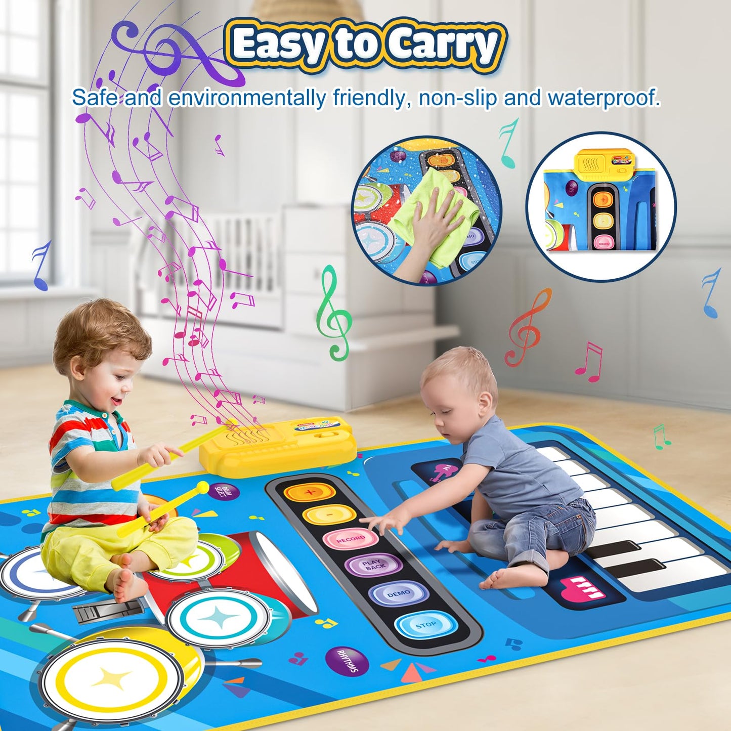 BLUEJAY 2-in-1 Musical Piano & Drum Mat for Toddlers — 12-36 Months