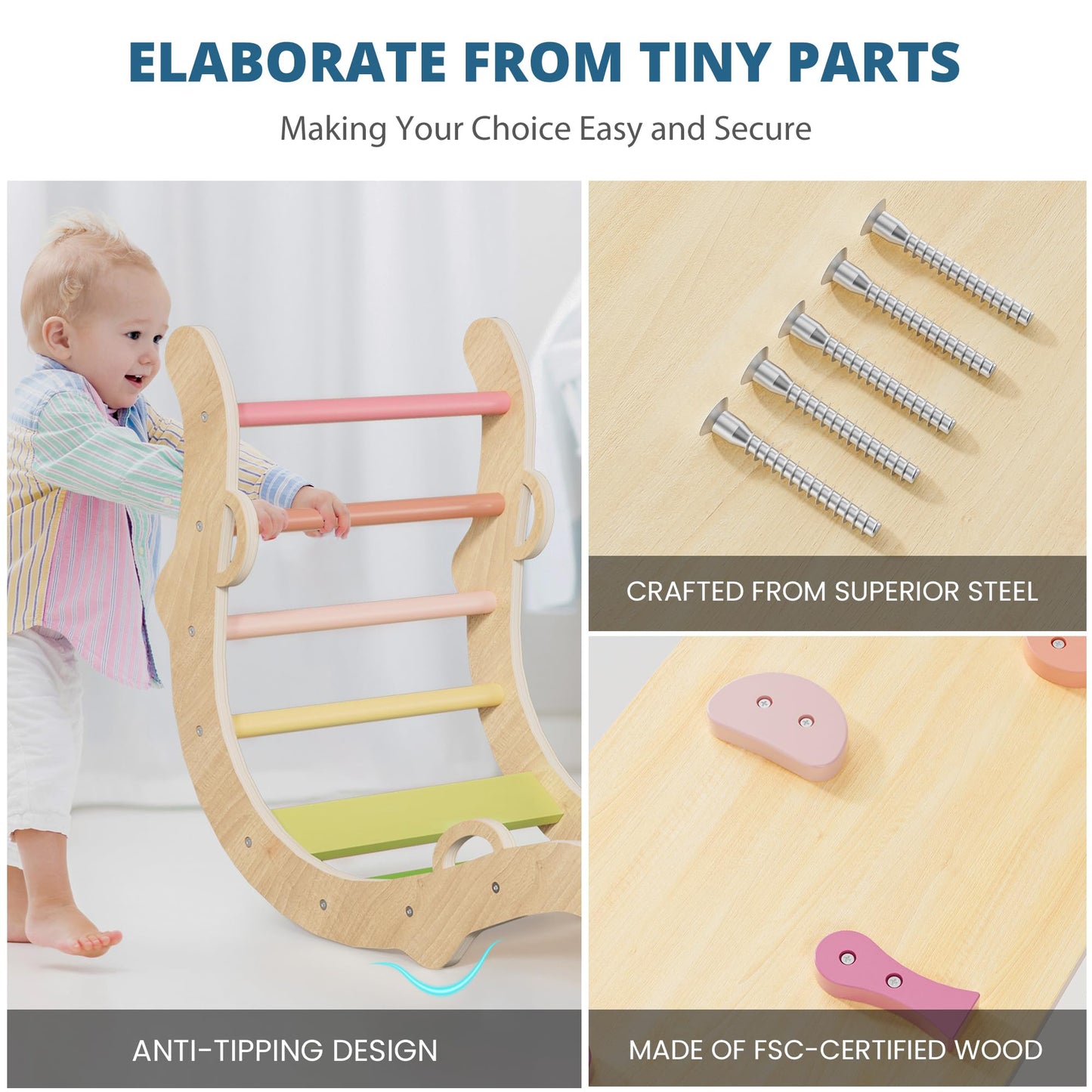 BlueWood Pikler Triangle Set – 7-in-1 Foldable Indoor Climber for Kids | Montessori Play Gym