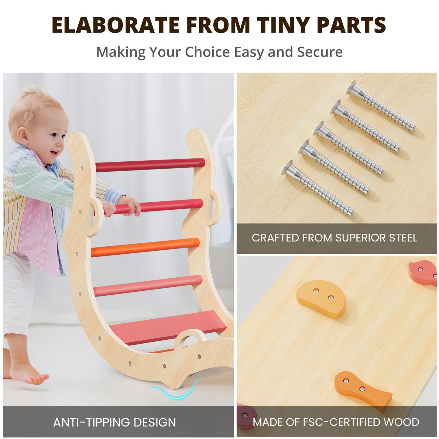 BlueWood Pikler Triangle Set – 7-in-1 Foldable Montessori Climber for Kids