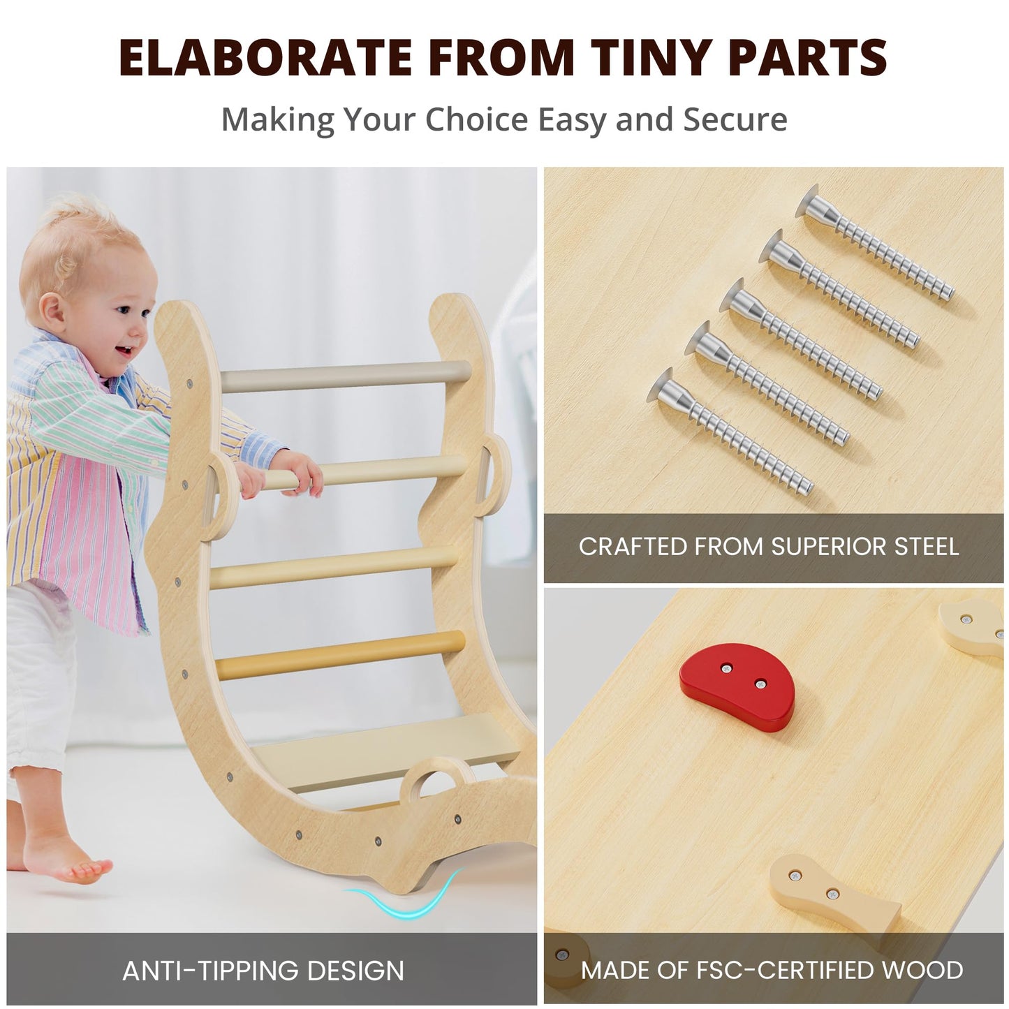 BlueWood Pikler Triangle Set – 7-in-1 Foldable Montessori Climber for Kids | Indoor Wooden Climber