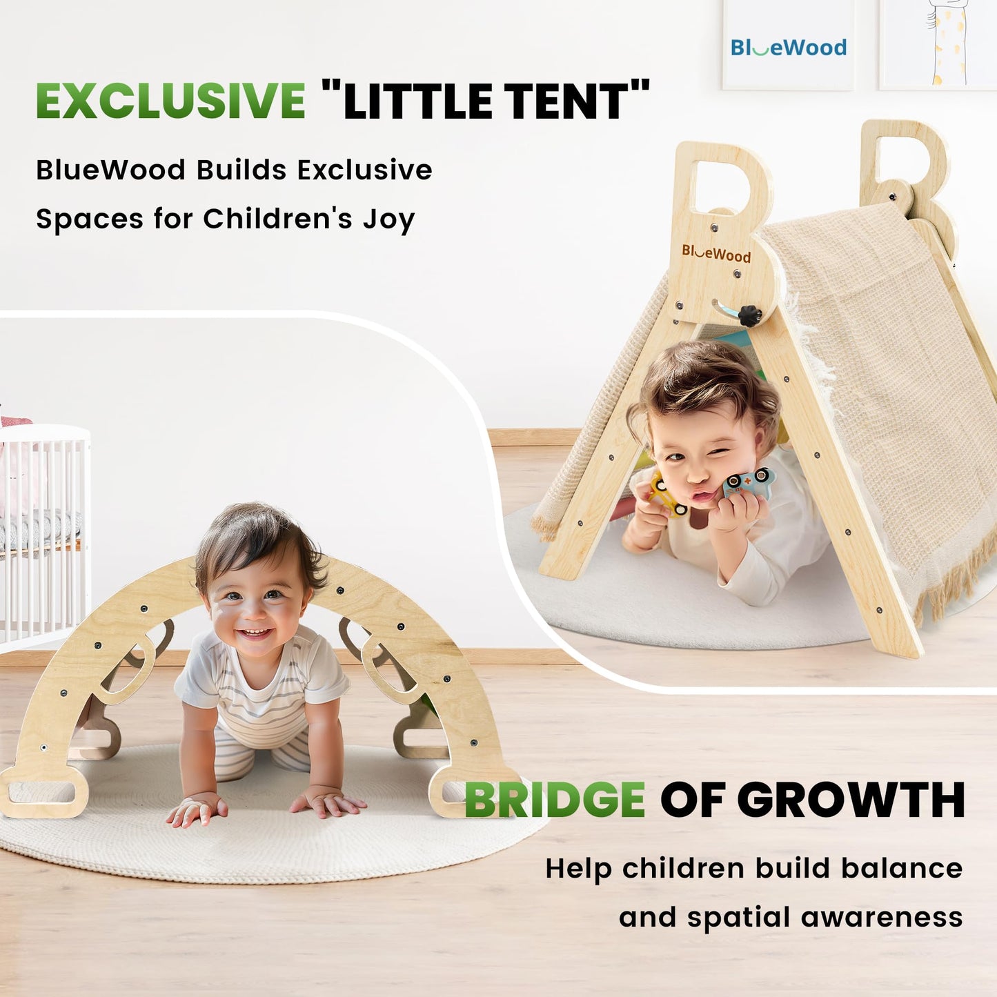 BlueWood Pikler Triangle Set – 7-in-1 Foldable Rainbow Indoor Climber for Toddlers
