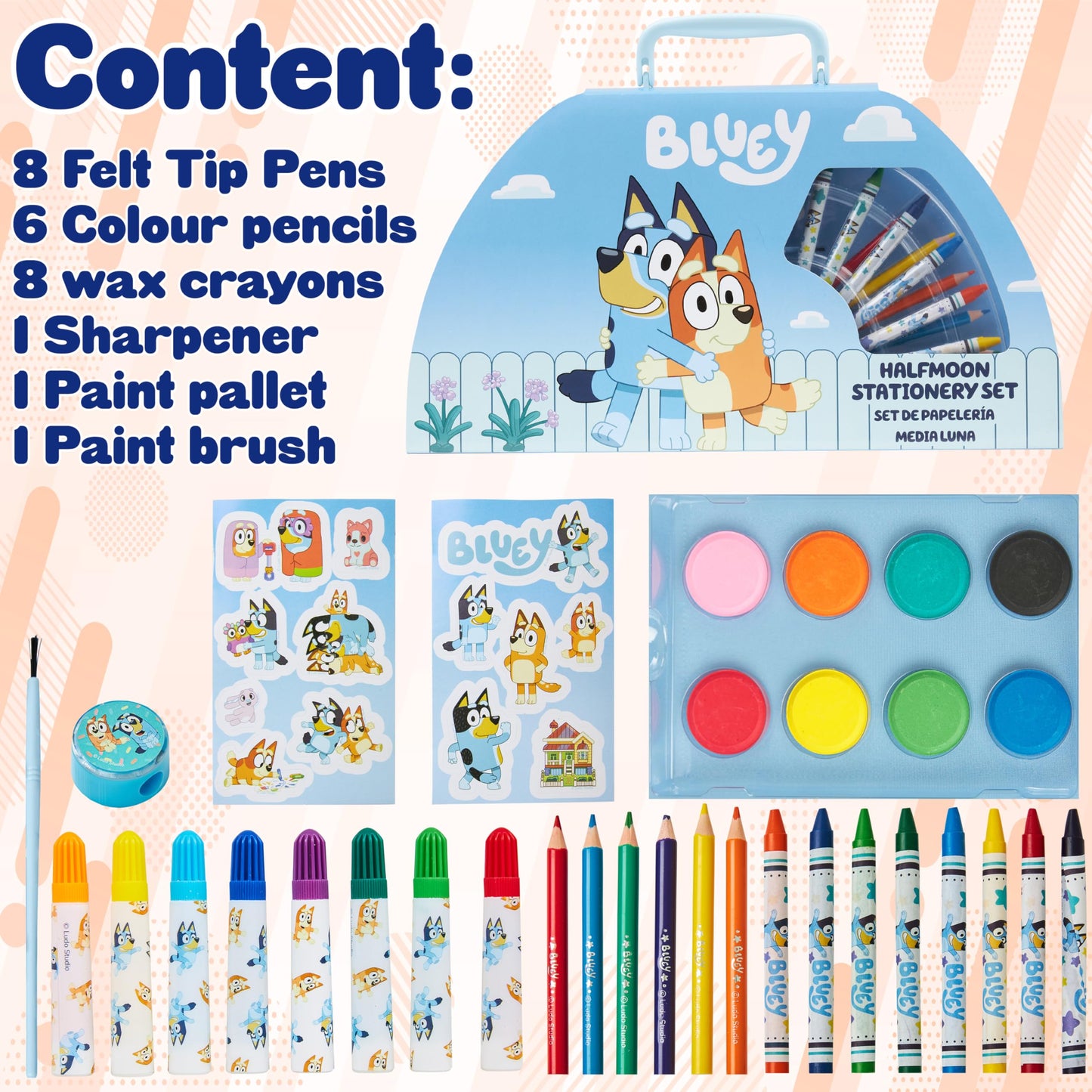 Bluey Colored Pencils Art Kit with Halfmoon Travel Case – Creative Kids Drawing Set