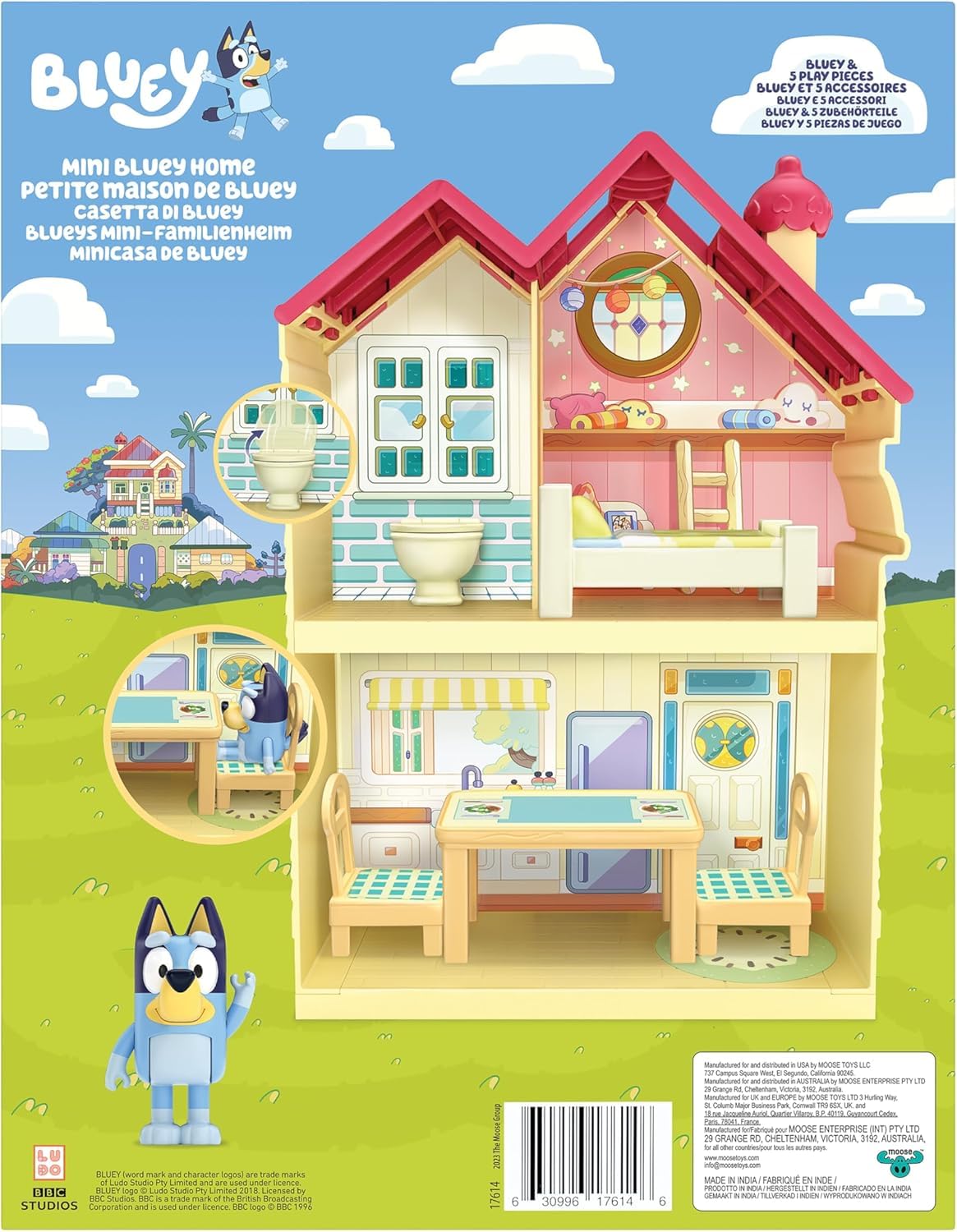Bluey Mini House Playset – 2.5-Inch Figure, 5 Accessories, 3 Rooms, Carry Handle | Compact Travel Toy