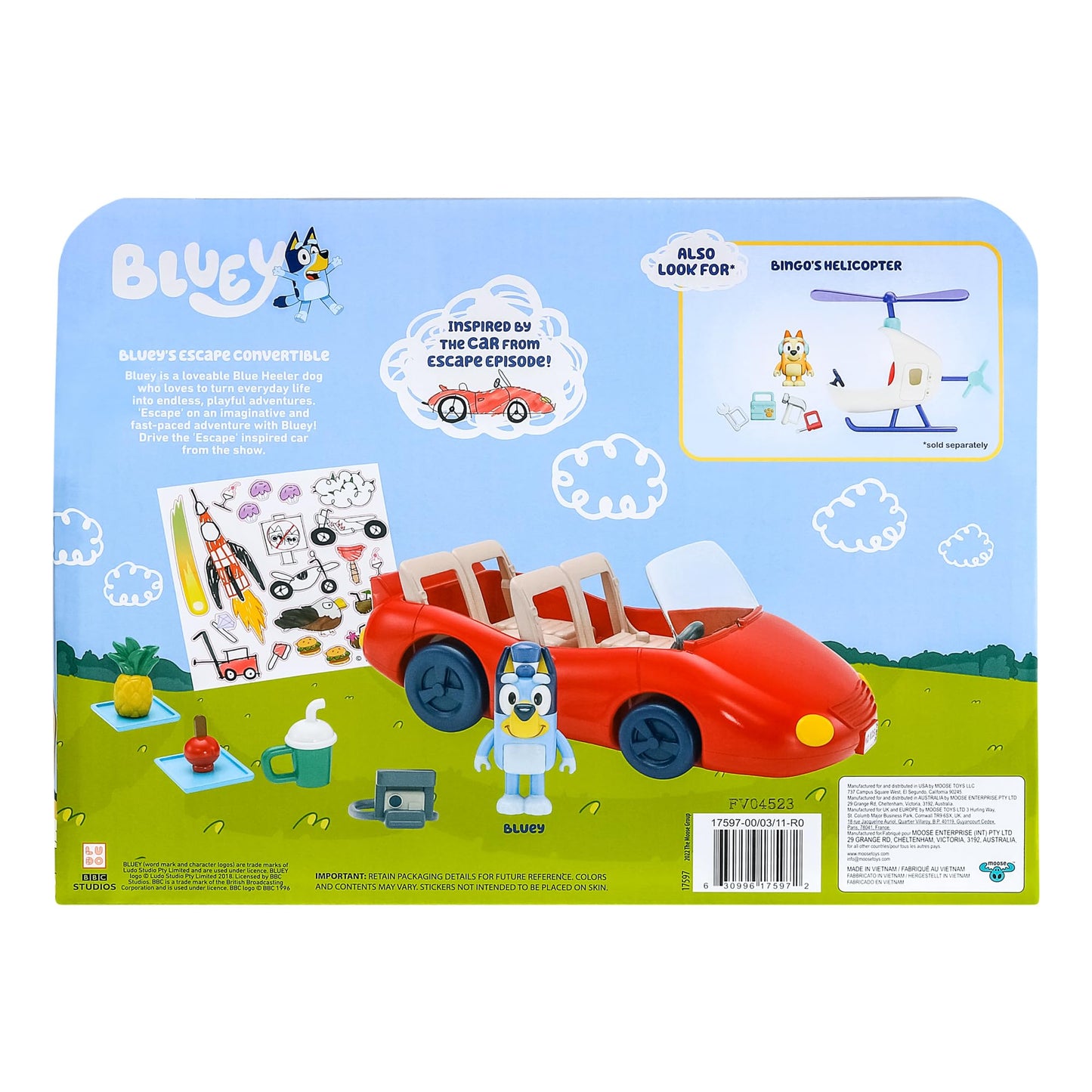 Bluey Escape Convertible Playset – 2.5-inch Figure, 4 Accessories, Toddler Car Toy