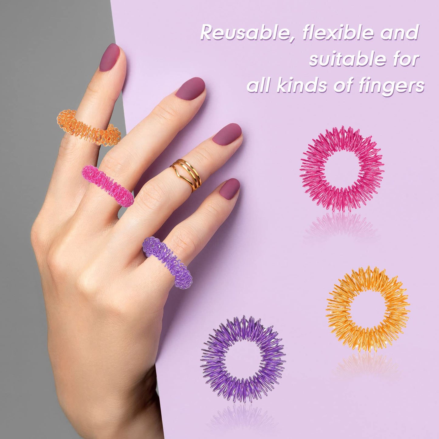 Blulu 30-Piece Acupressure Rings – Spiky Sensory Fidget Massagers (Pink, Orange, Purple) for Teens & Adults