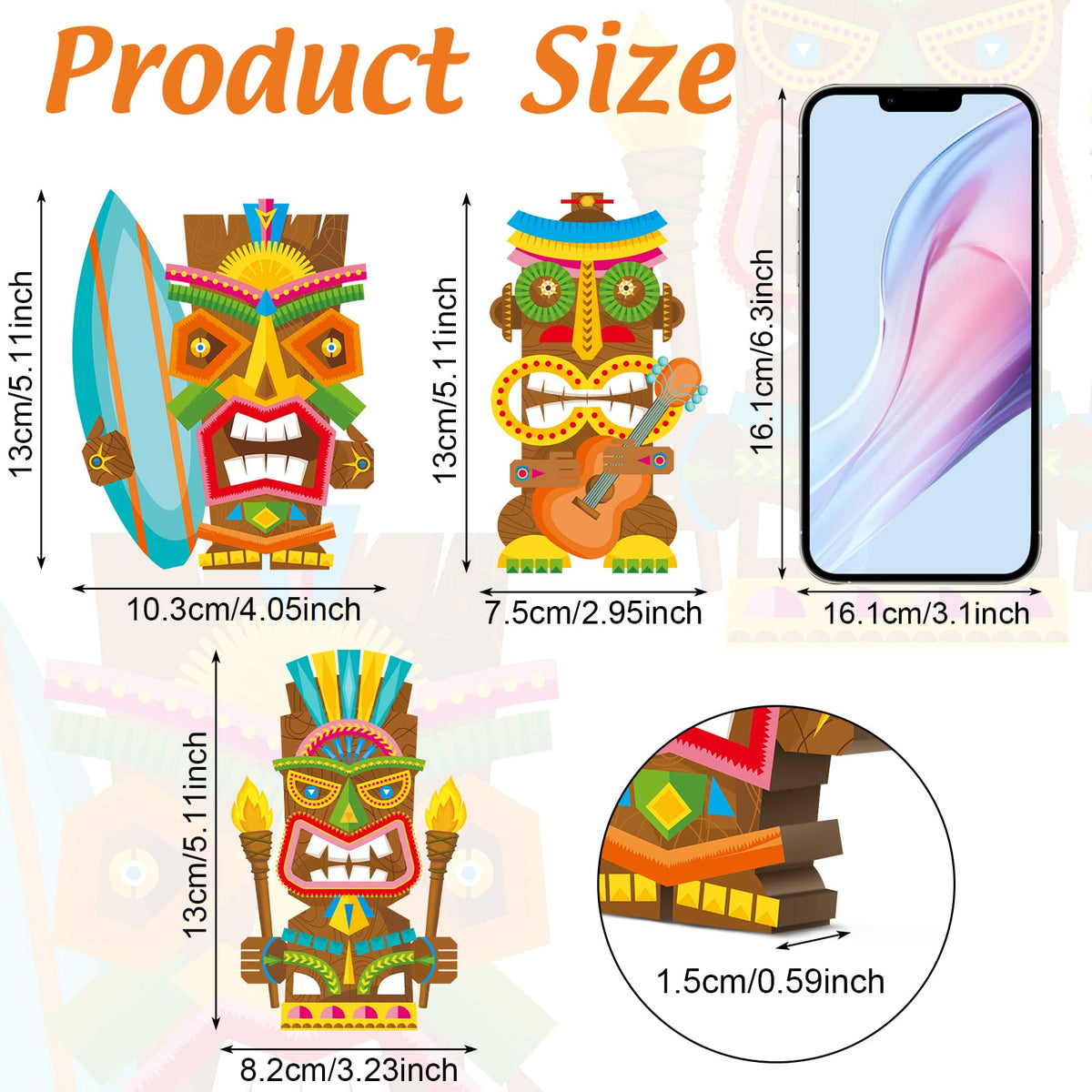 Blulu 3 Pcs Tiki Party Decor – Hawaiian Luau Wooden Signs & Table Centerpieces (Classic, 5.11 inch)
