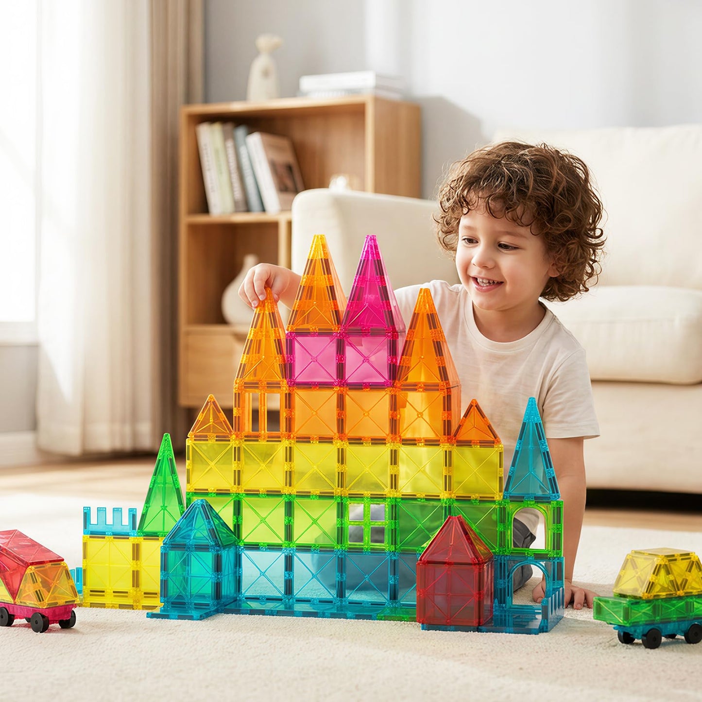Bmag 100PCS Magnetic Building Blocks with 2 Cars | STEM Toy for Kids 3-10
