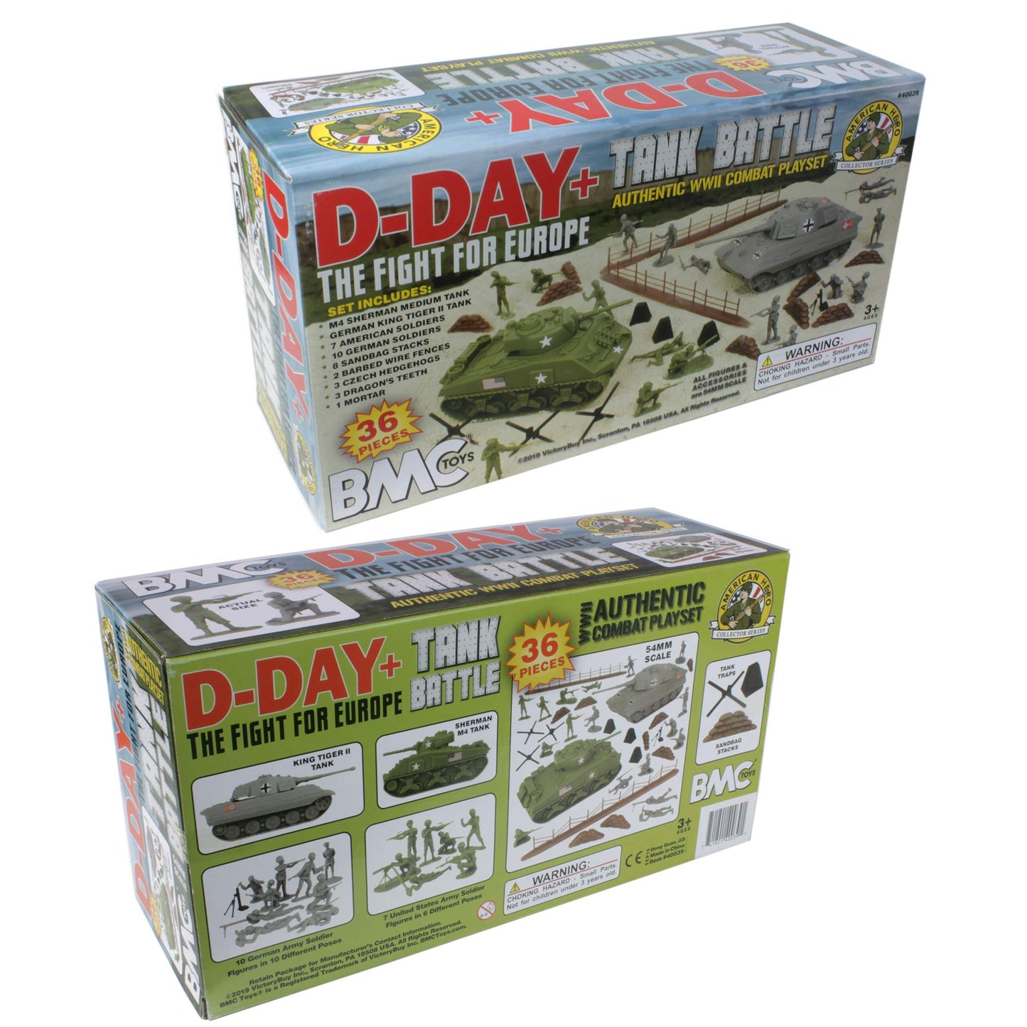 BMC Toys WW2 D-Day Tank Battle – 36pc Plastic Army Men Playset | 1:32 Scale
