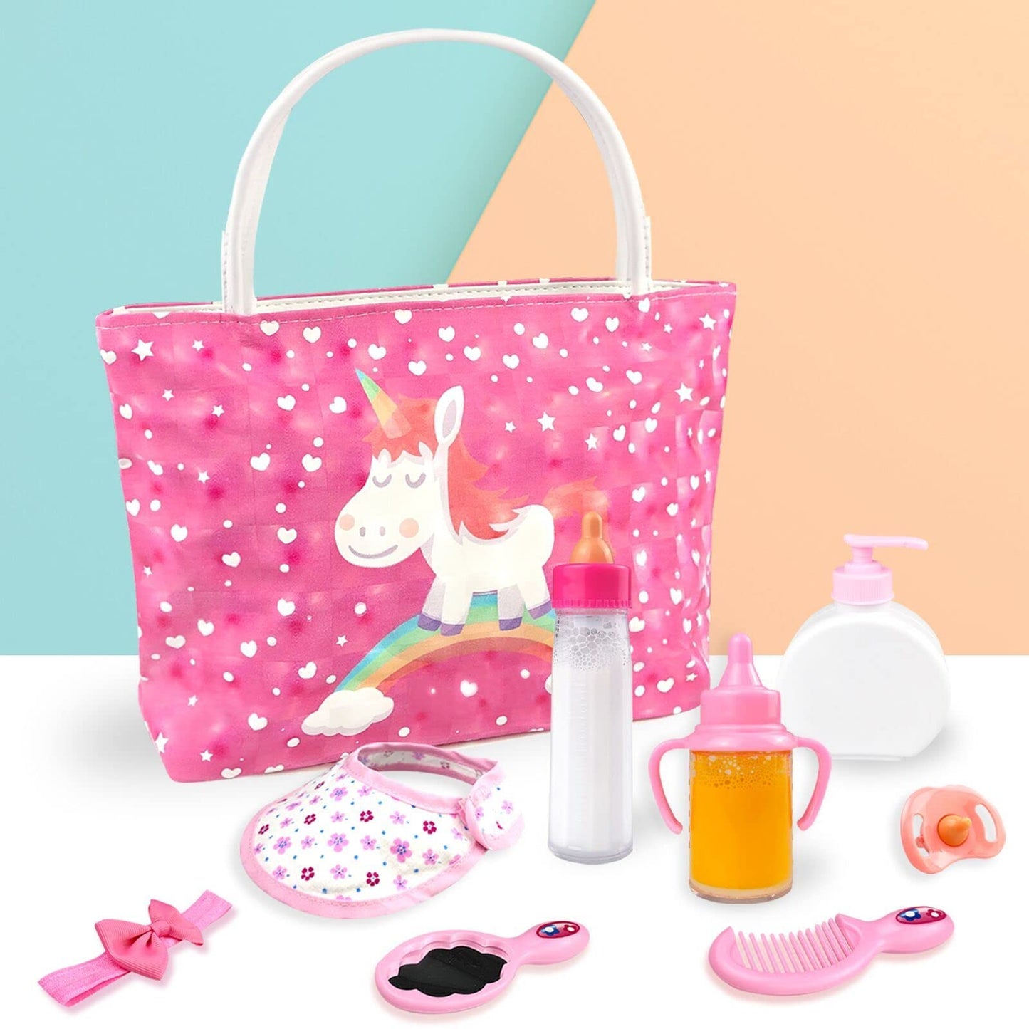 BNUZEIYI Baby Doll Accessories Set – Diaper Bag, Bottles & Care Kit for 14-16 and 18-Inch Dolls