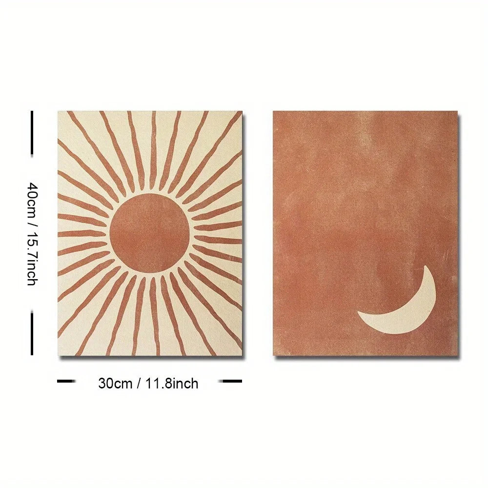 Bohemian Moon and Sun Wall Art Set – 2-Piece Abstract Clay & Beige Posters