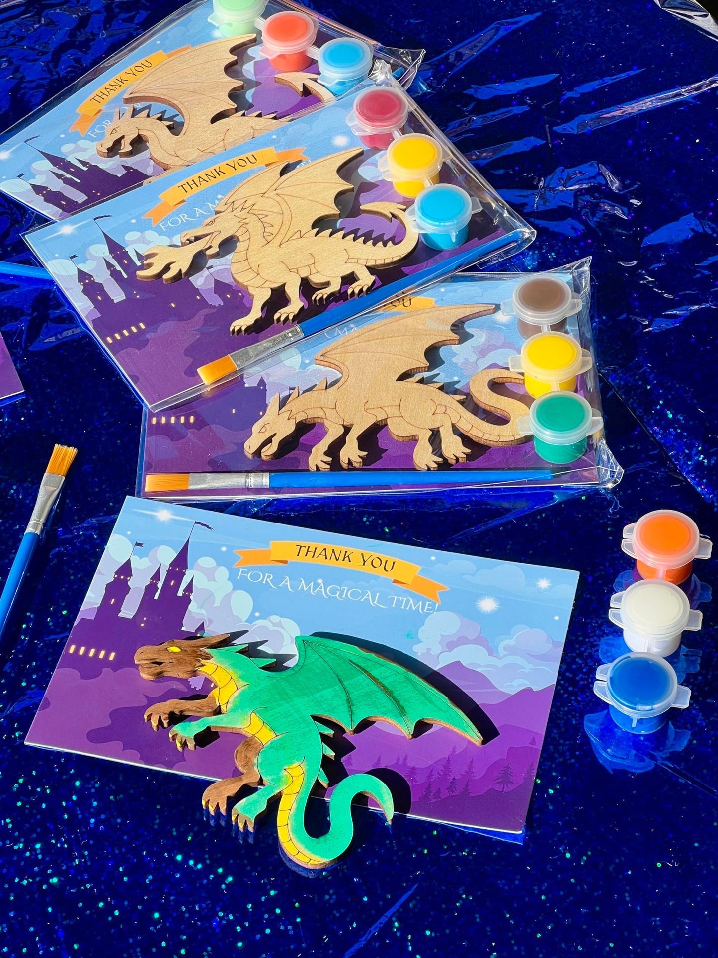 BOIKOKY Dragon Party Favors – 12 DIY Paint-Your-Own Wooden Dragon Magnets with Thank You Cards