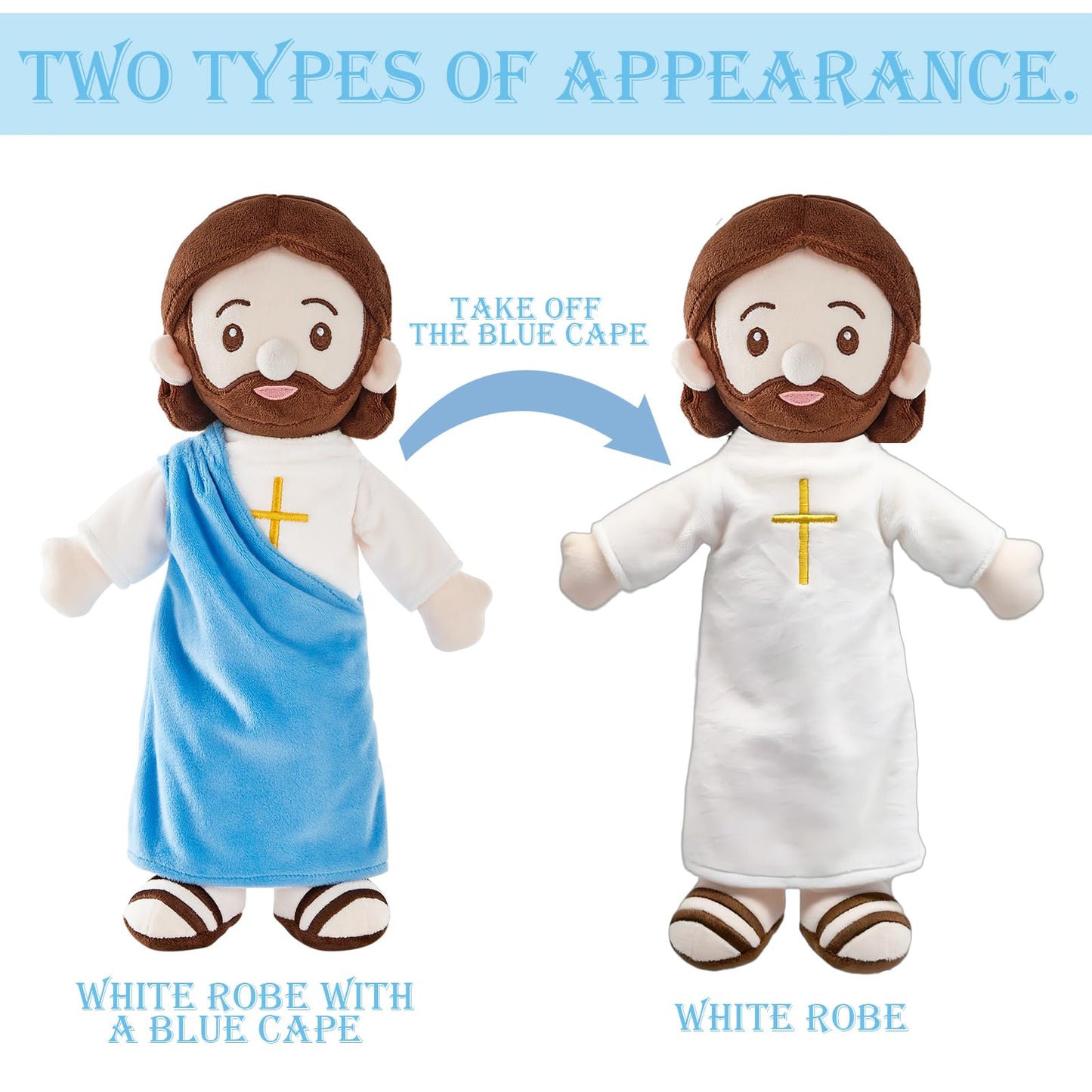 BOKUFLY Jesus Plush Doll – 14.2-inch Christian Plush Toy with Blue or Red Robe
