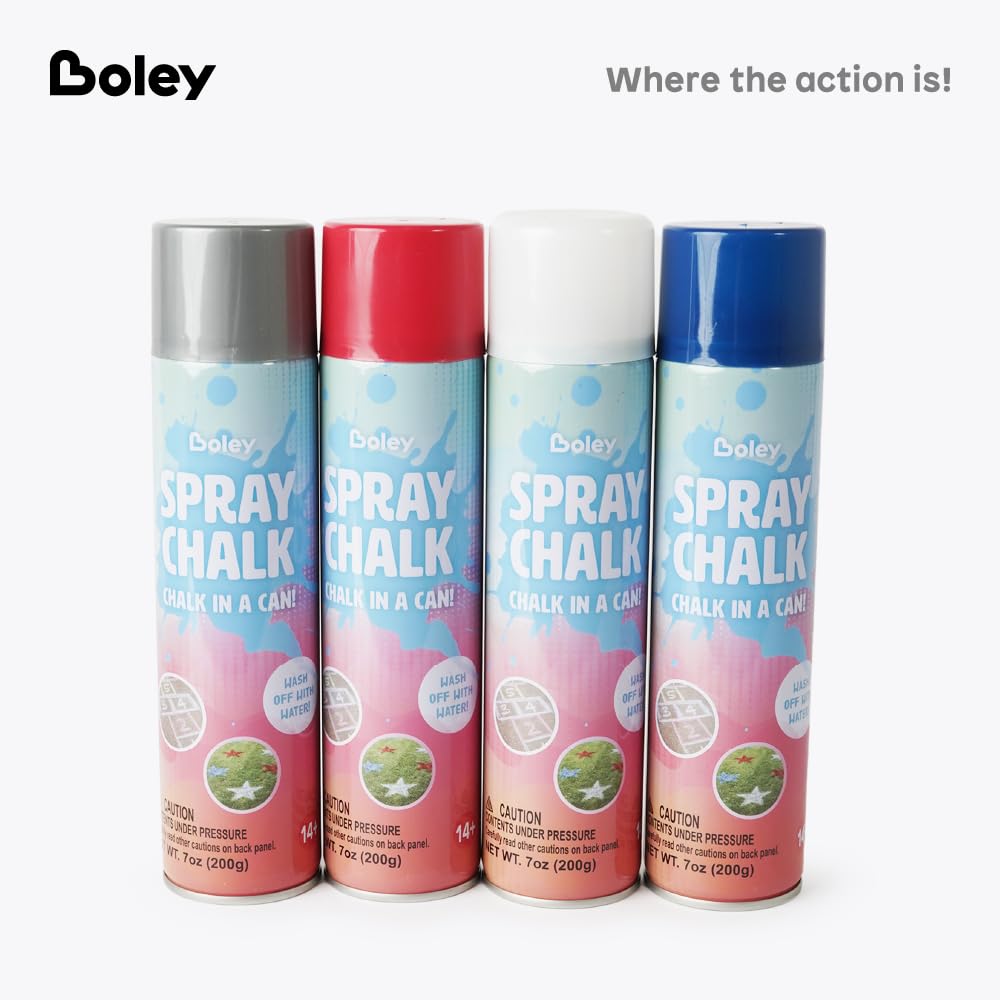 Boley 8-Pack Spray Chalk – Patriotic Red, White, Blue & Silver (7 oz) for Sidewalk, Pavement & Grass