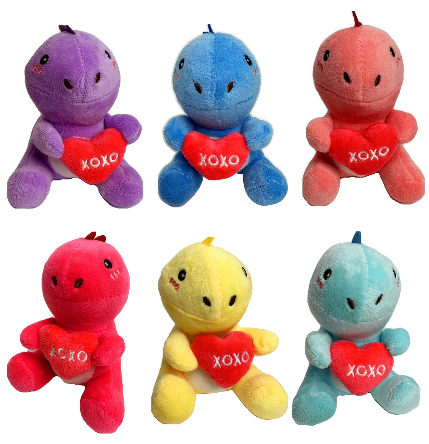 BOMBPARK 6-Piece Dinosaur Plush Toy Set with Red Heart – Cute Kids Gifts