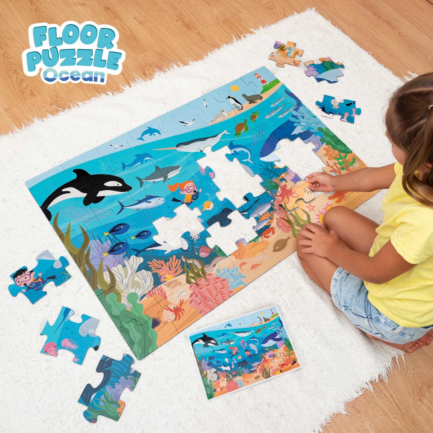 BONNYCO Giant Ocean Floor Puzzle — 48 Large Pieces (36.2 x 24.4 in) for Kids Aged 2–8