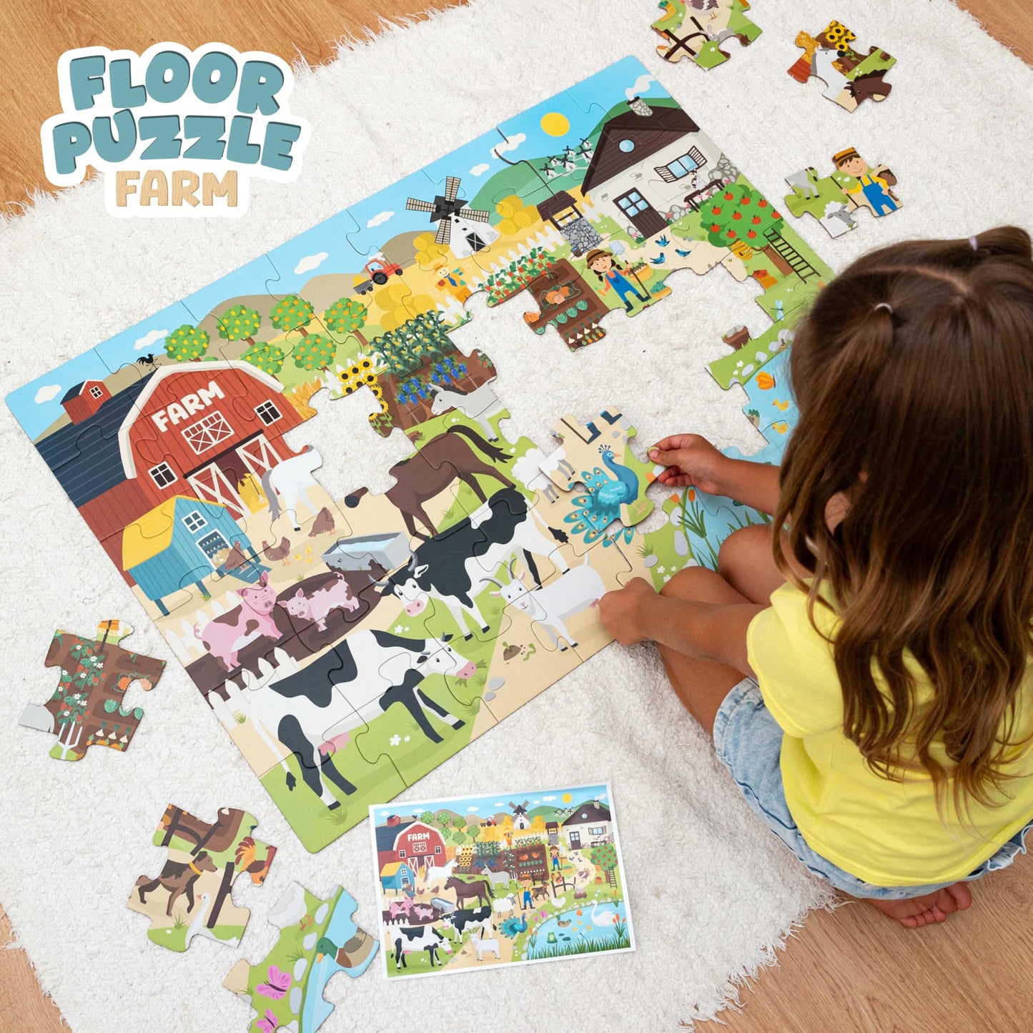 BONNYCO Giant Farm Animal Floor Puzzle – 48 Large Pieces, 36.2 x 24.4 in, Educational Jumbo Puzzle for Kids Ages 2–8