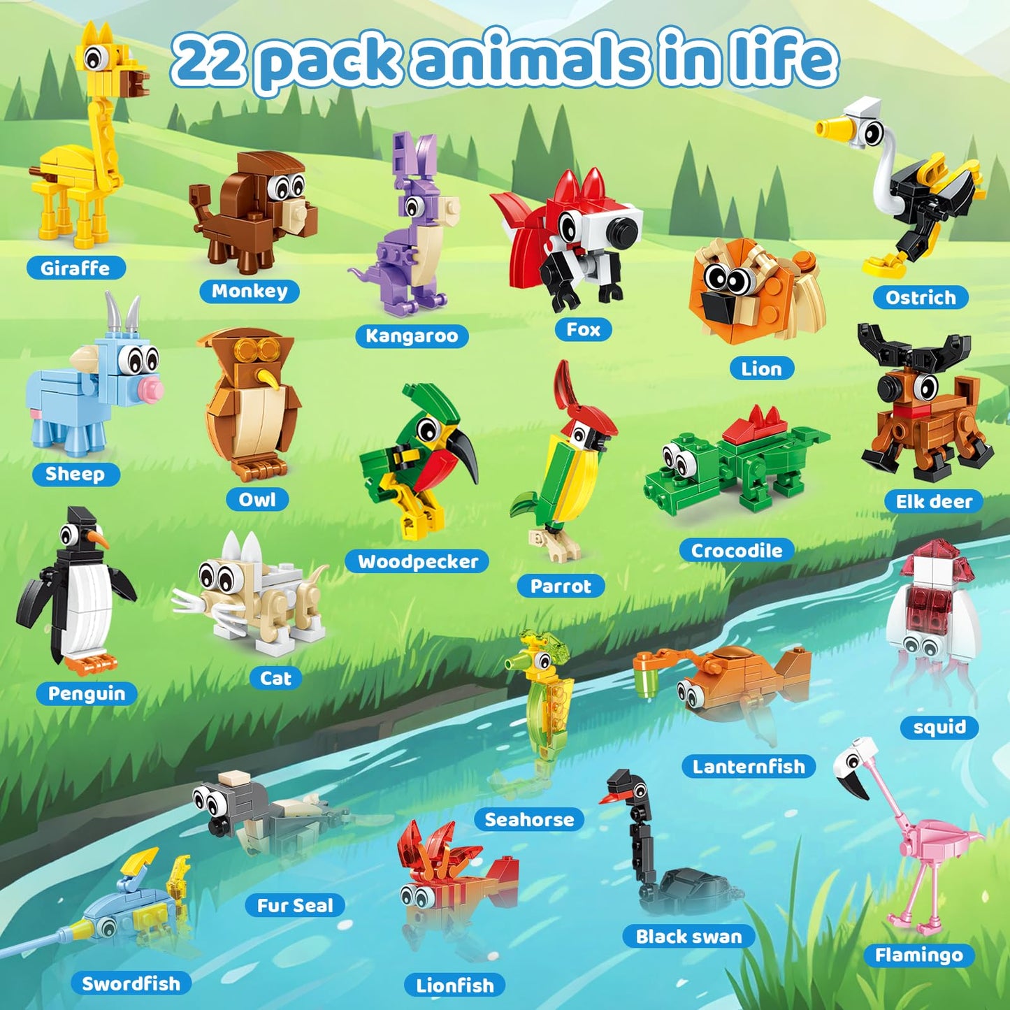 BOPEGOLO 22-Pack Animal Building Blocks – 3-in-1 Designs for Kids 6-12