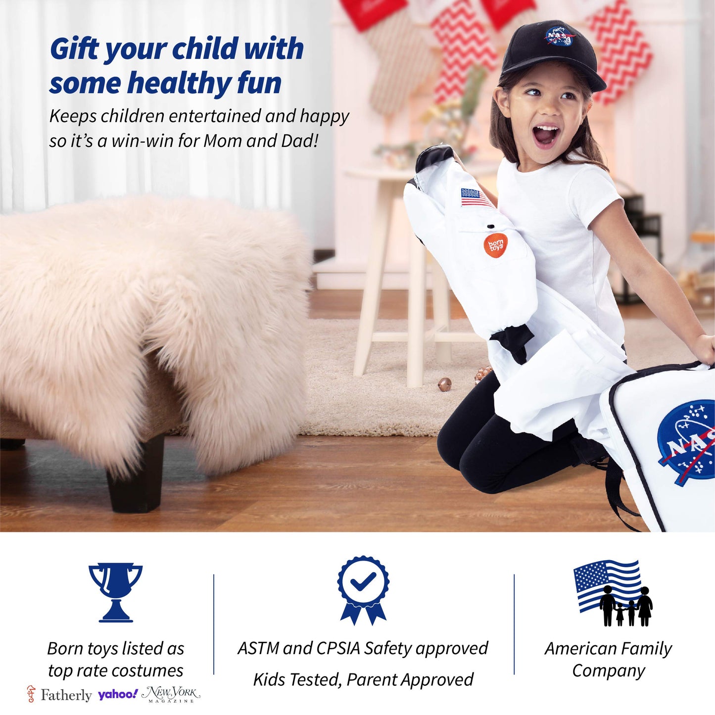 Born Toys 6-in-1 Pretend Play Costumes for Kids Aged 3-7 – Astronaut Dress Up Set (Washable)