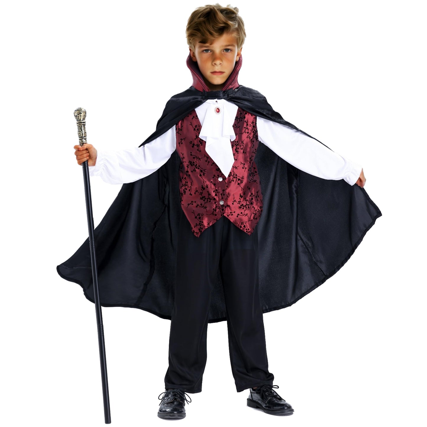 Bosvin Kids Vampire Costume - Gothic Outfit for Boys (Ages 5–7) with Teeth, Cape & Cane