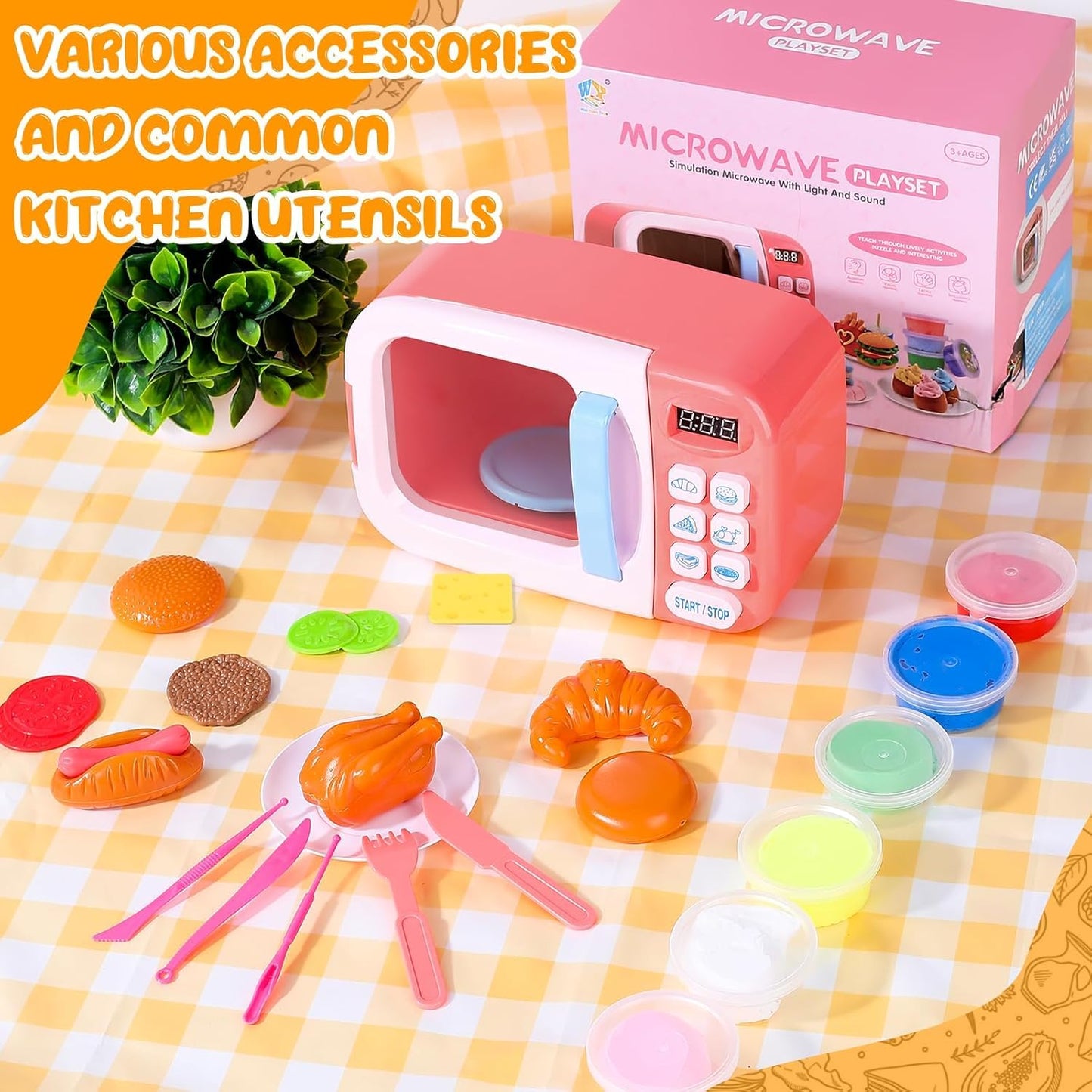 BoterLun Microwave Toy Kitchen Play Set – Light & Sound, 6-Color DIY Clay, Ages 3+