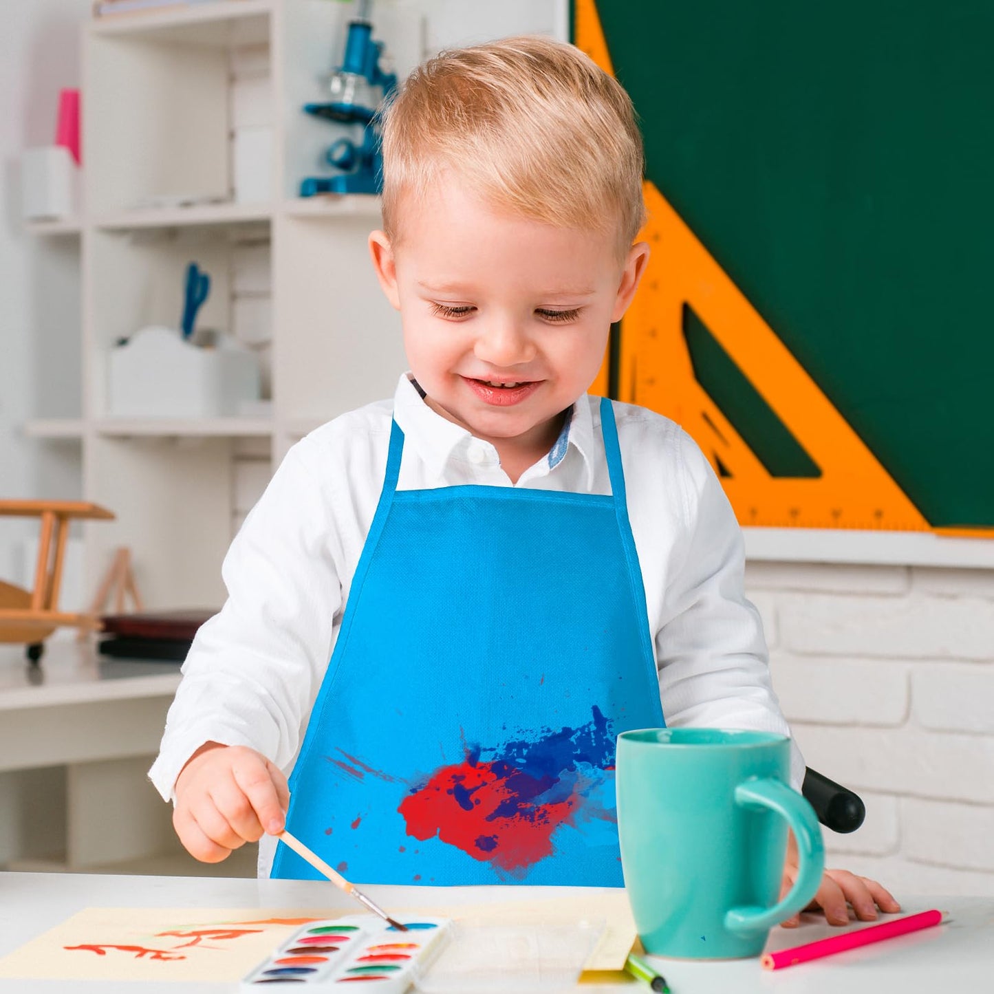 BOUBONI Kids Painting Aprons — 12 Colors, 2 Pockets, Ages 3–7