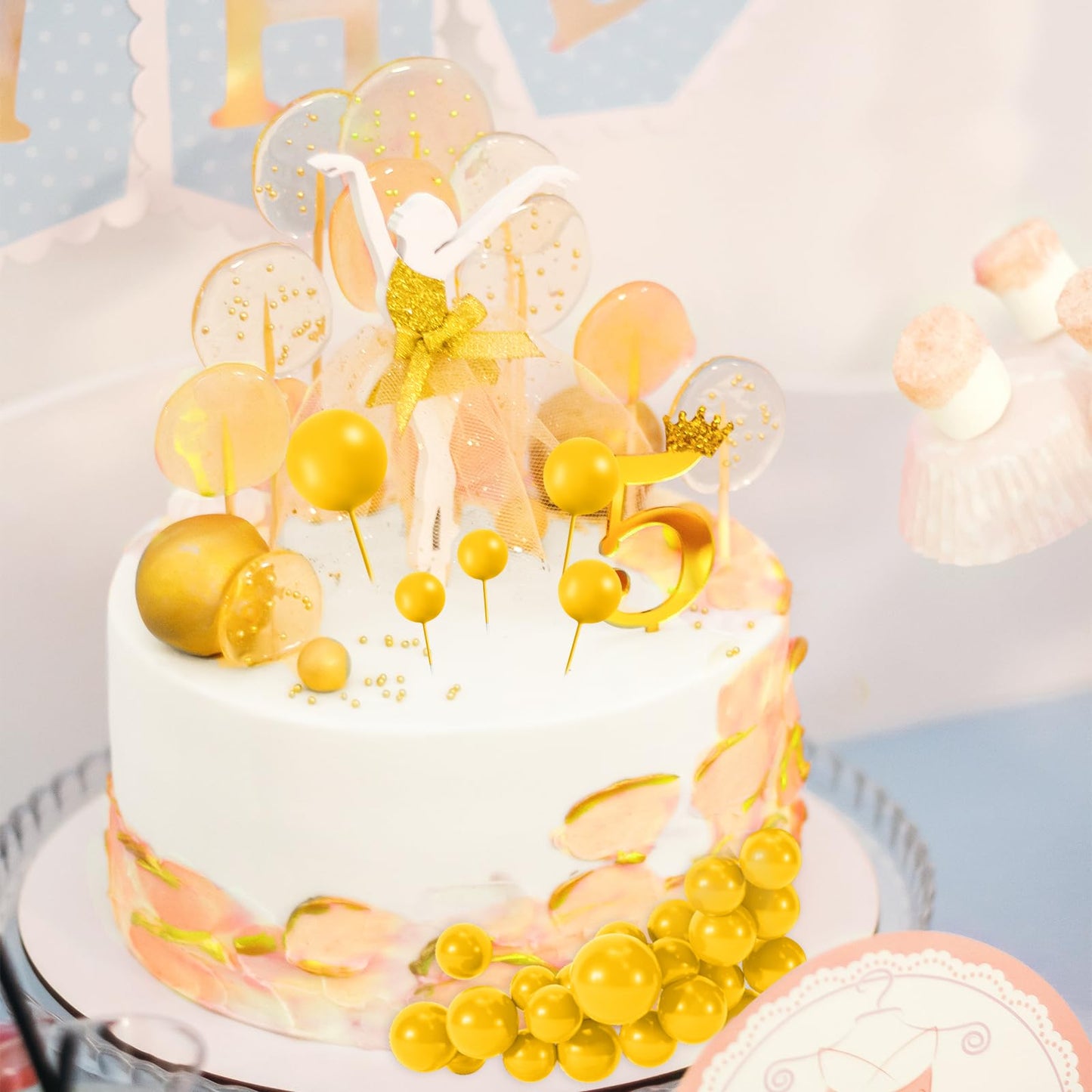 BOUBONI 48 Pcs Yellow Cake Ball Toppers – Foam Cupcake Decorations