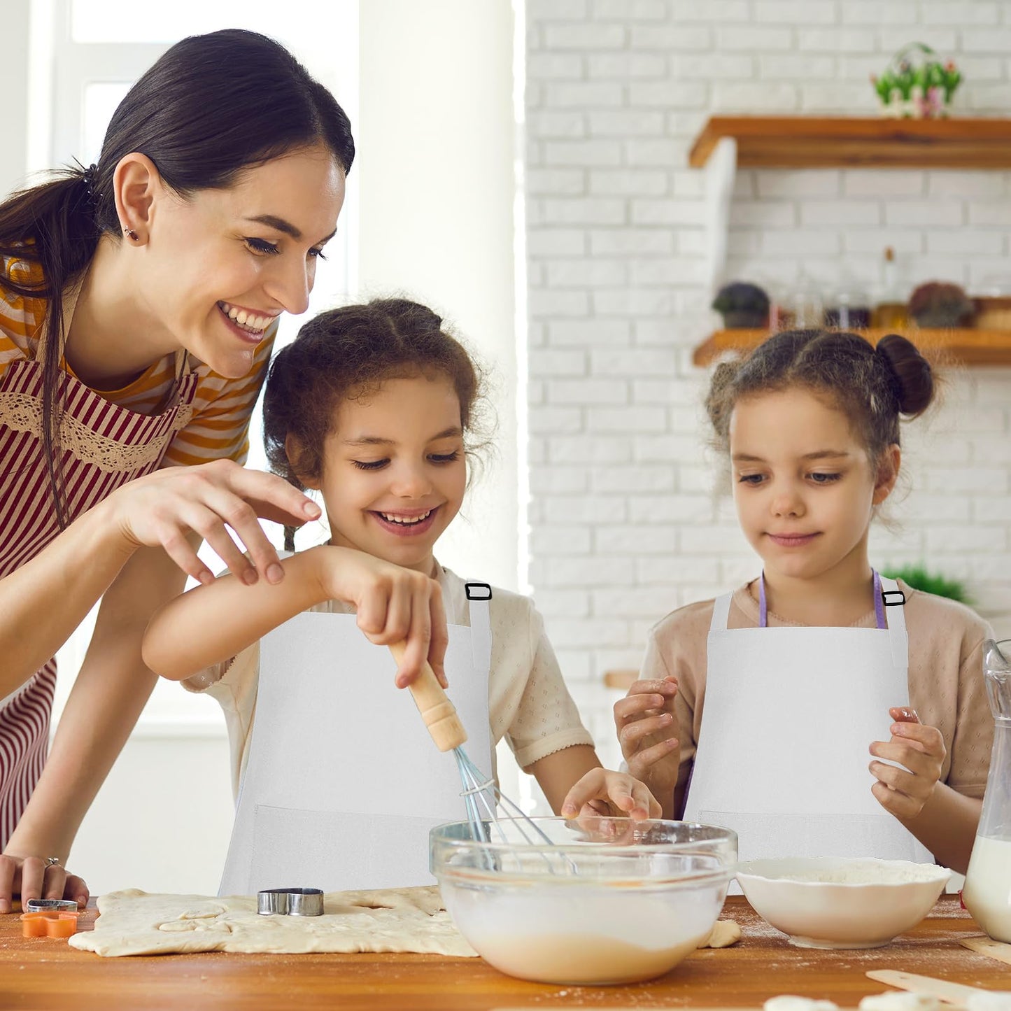 Bouiexye 10 Pack Kids Apron – Adjustable, White, 18 x 24 inches, 2 Pockets