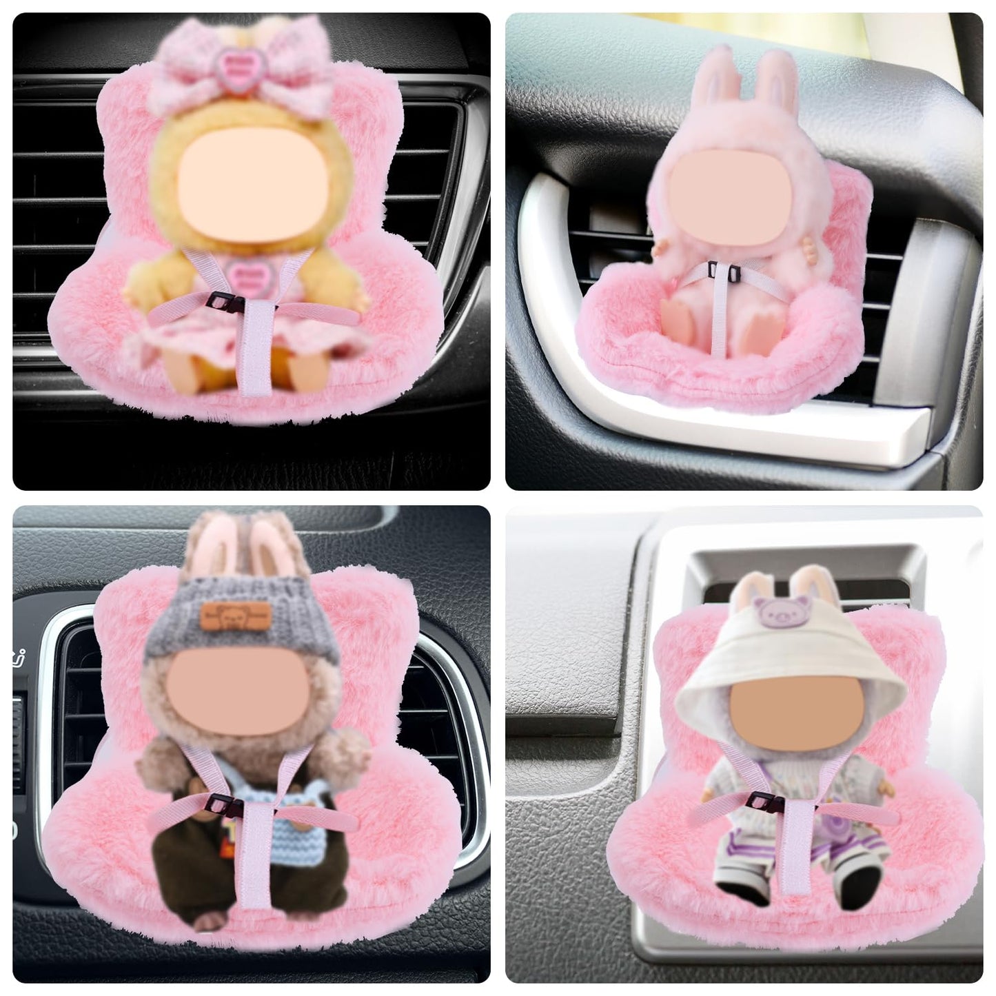 BOXOB Car Seat for Dolls – Plush Pink Safety Seat with Air Vent Clips for Doll Display