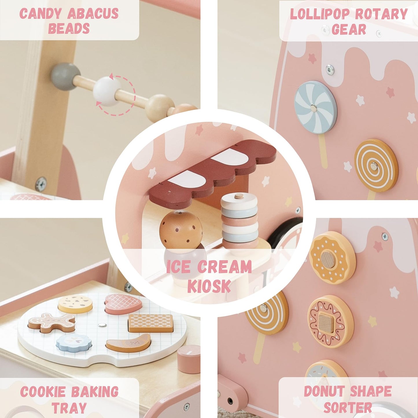 BpmfKid Wooden Baby Walker – Multifunction Ice Cream Cart for Toddlers 18–36M