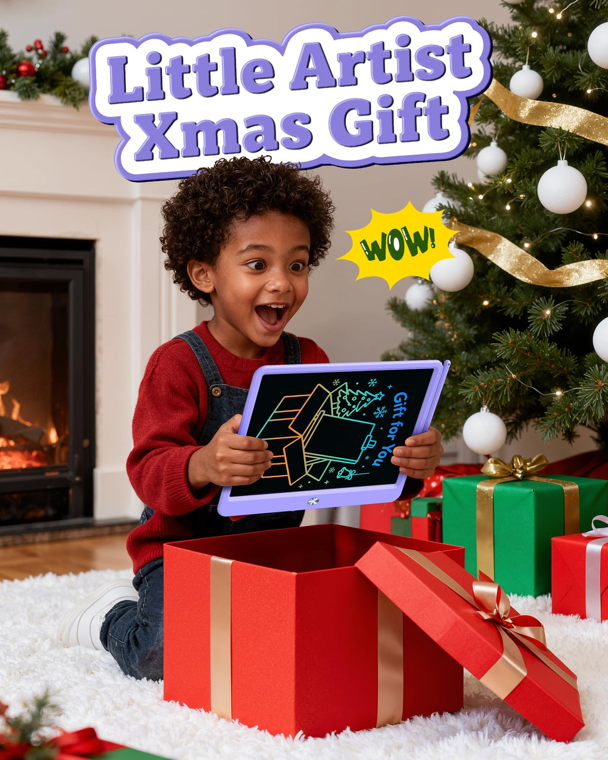 Bravokids 12 Inch LCD Writing Tablet for Kids 3-8 — Purple Doodle Pad and Educational Gift