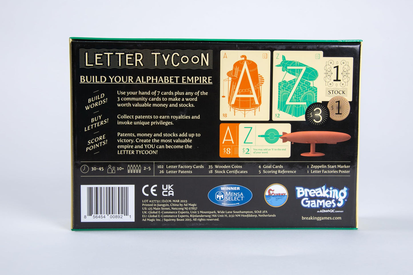 Letter Tycoon by Breaking Games - Mensa Select Word-Building Strategy Game for 2-5 Players