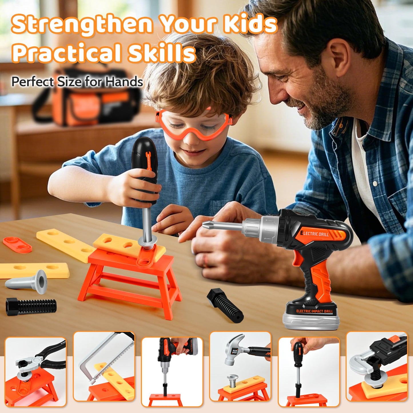 breibowski 49-Piece Toddler Tool Set with Electric Drill – Portable Bag & Adjustable Belt for Ages 3-8